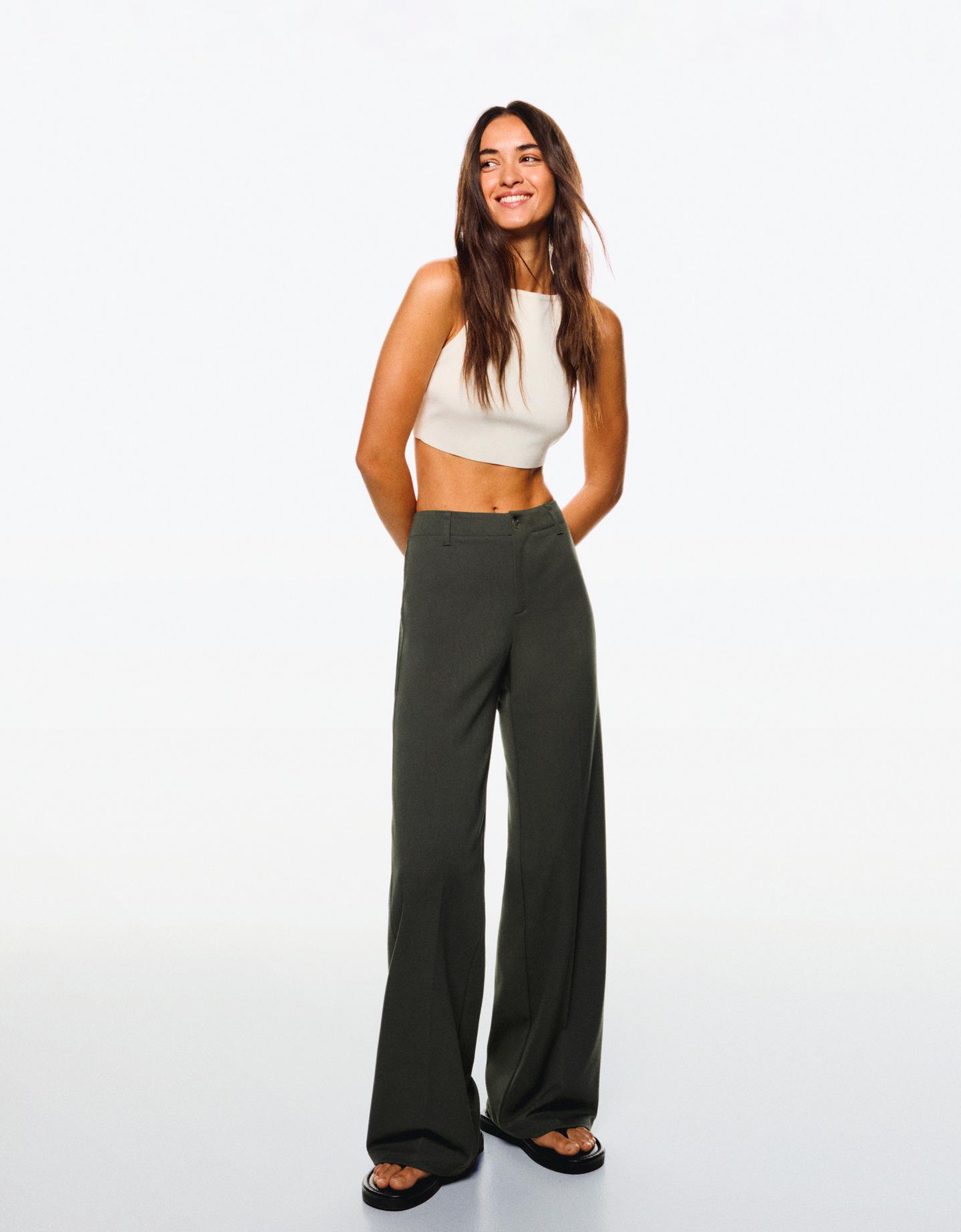 Bershka spodnie wide leg khaki