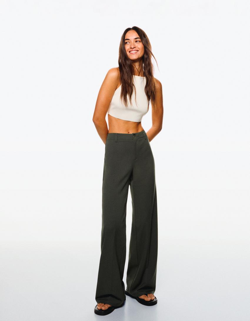 Spodnie wide leg-Khaki