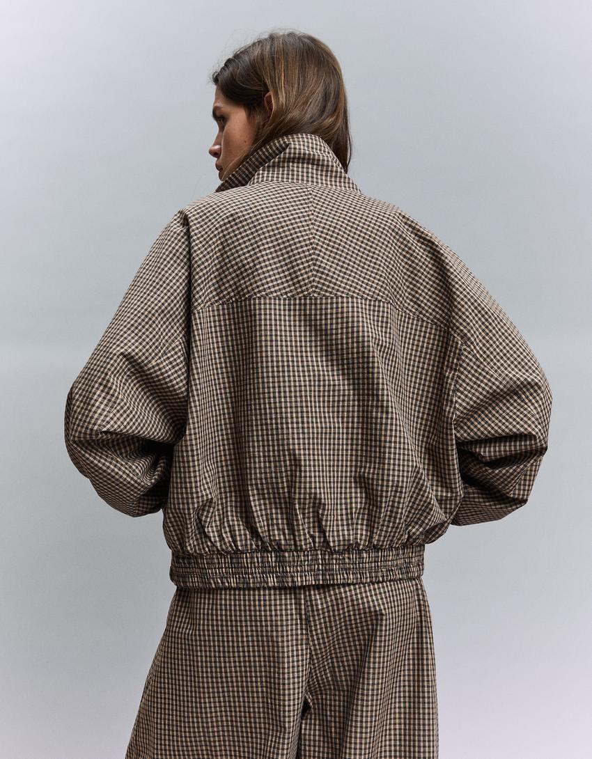 Check print jacket-Camel