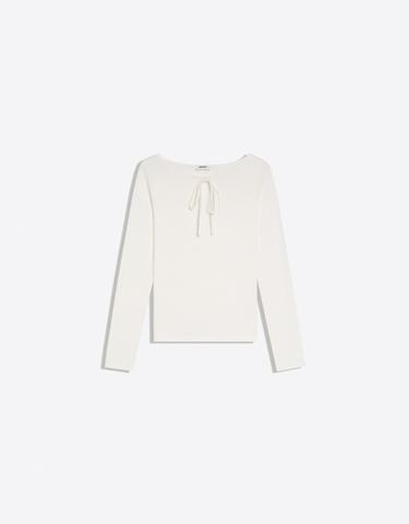 Long sleeve T-shirt with tie-fastening neckline — Off white 5
