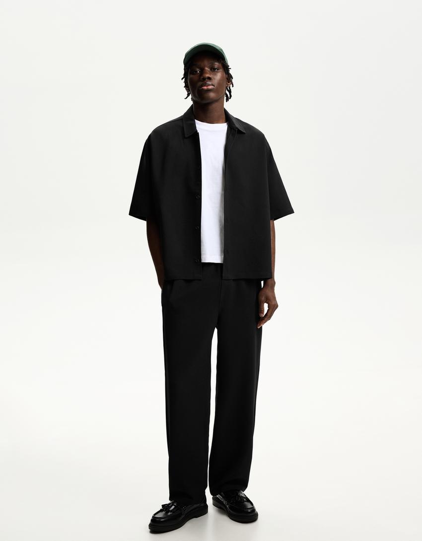 Camicia a maniche corte boxy tailored fit-Nero-3