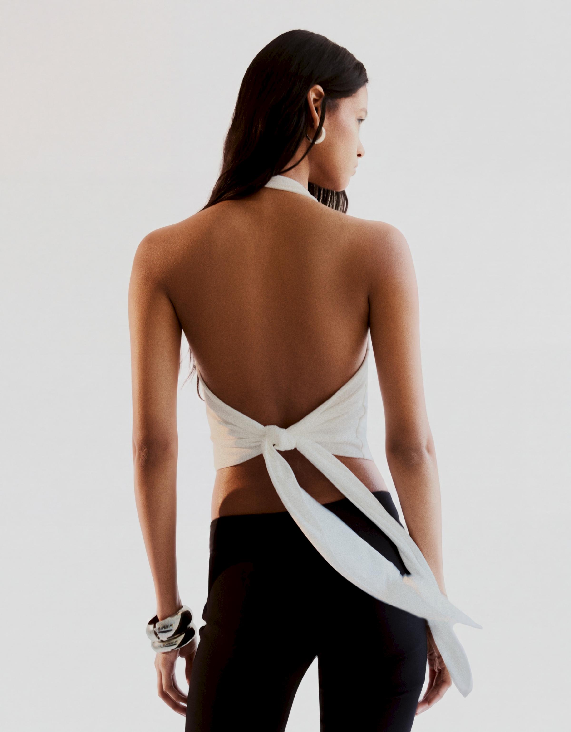 Halter neck top with back knot — Off white