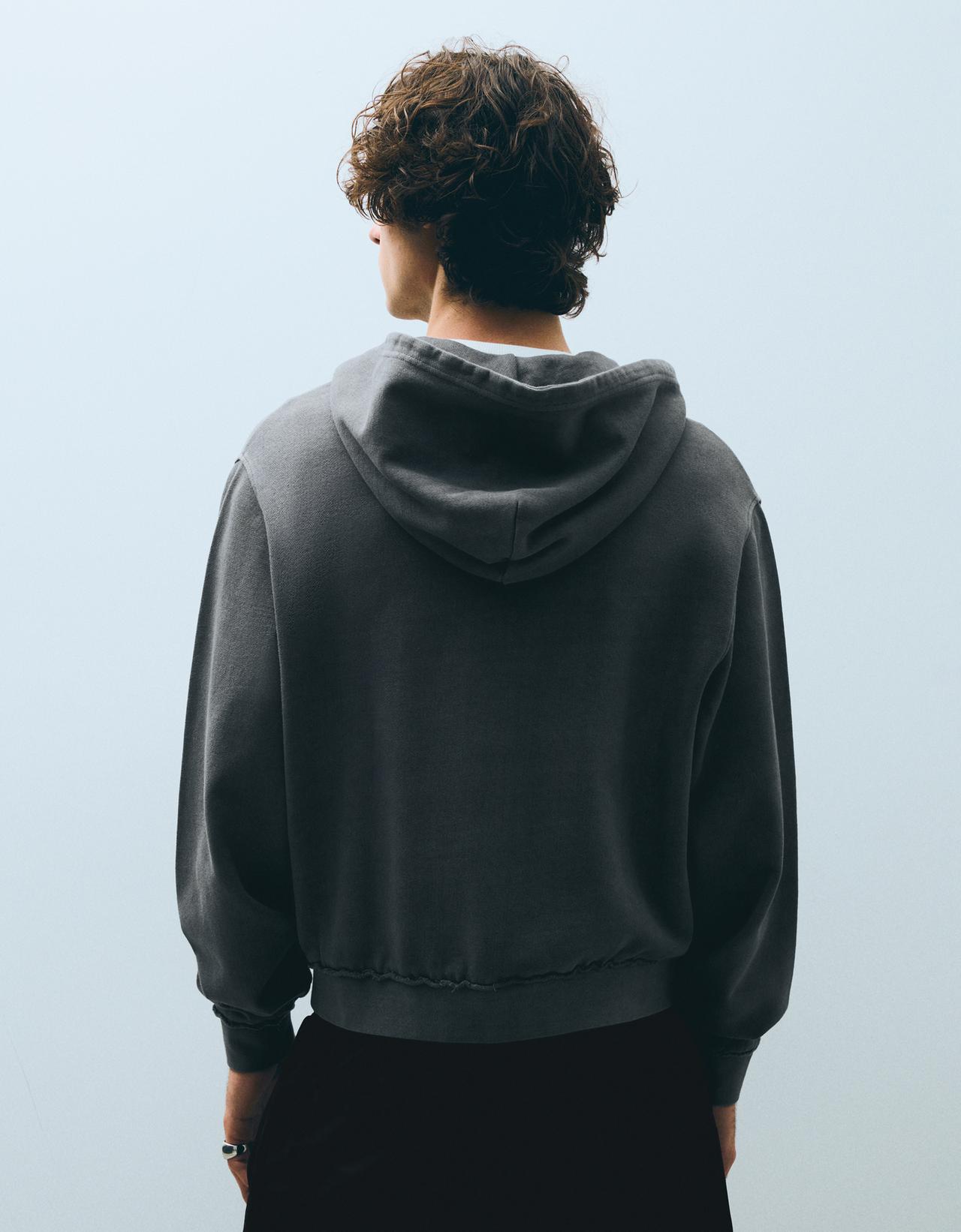 Studded zip-up hooded sweatshirt — Grey