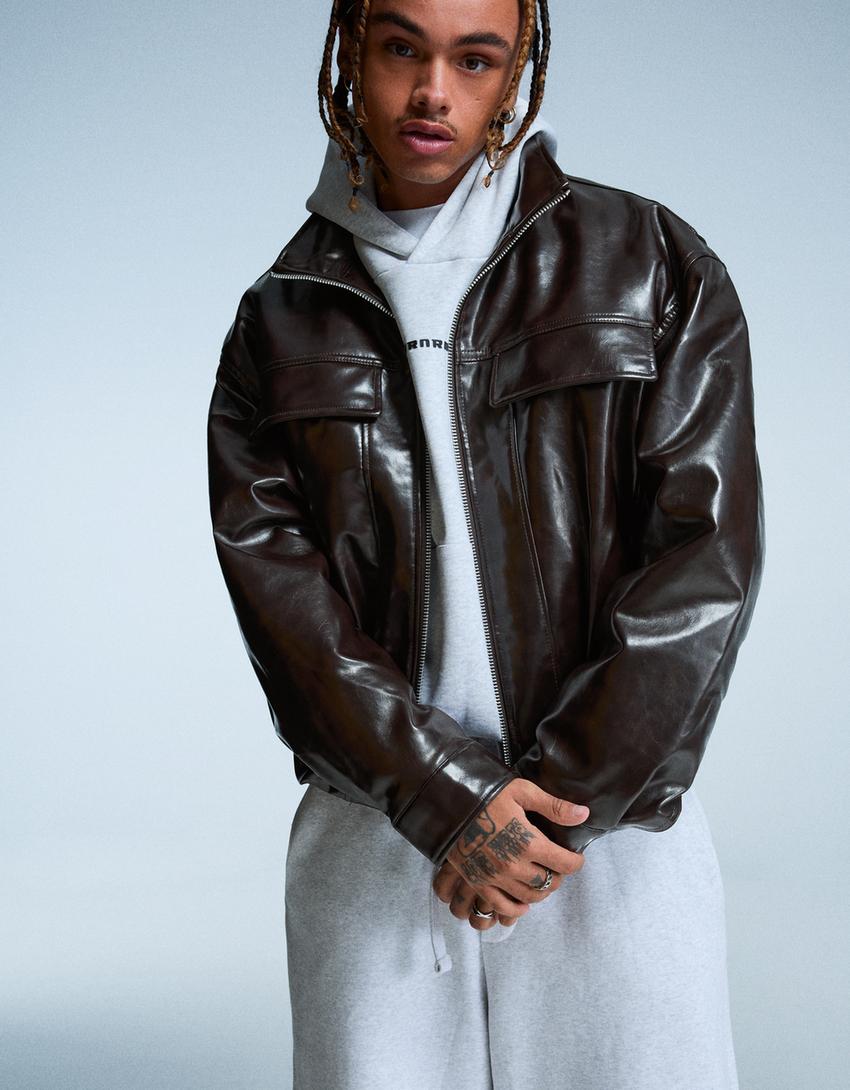 Leather effect jacket-Brown