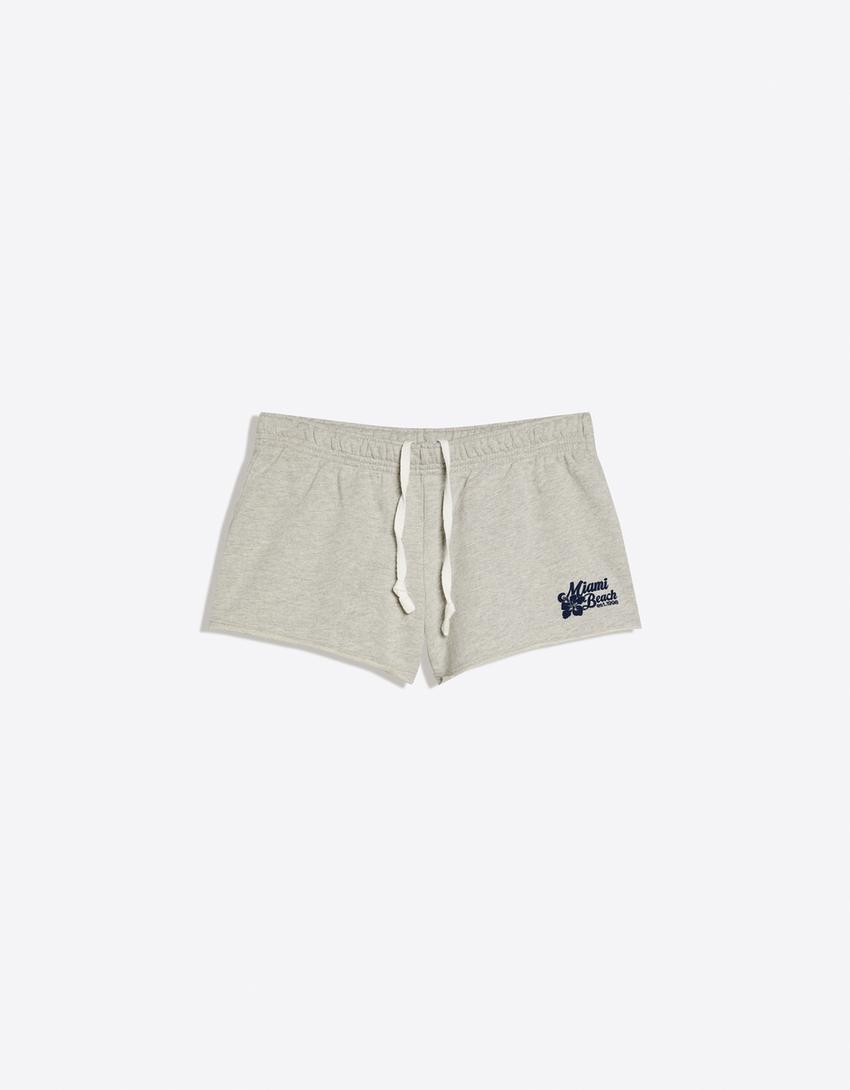 Embroidered plush shorts-Grey