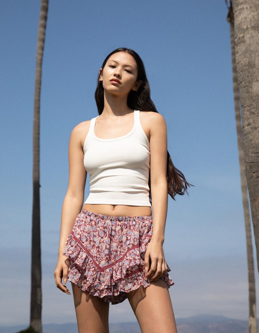 Falda pantalón textura boho Mujer Bershka - Main Image