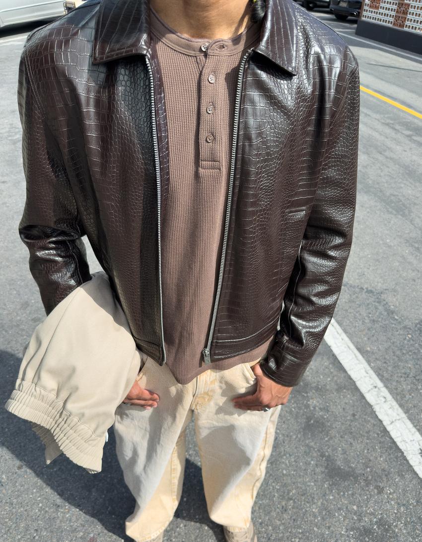 Faux leather jacket-Brown