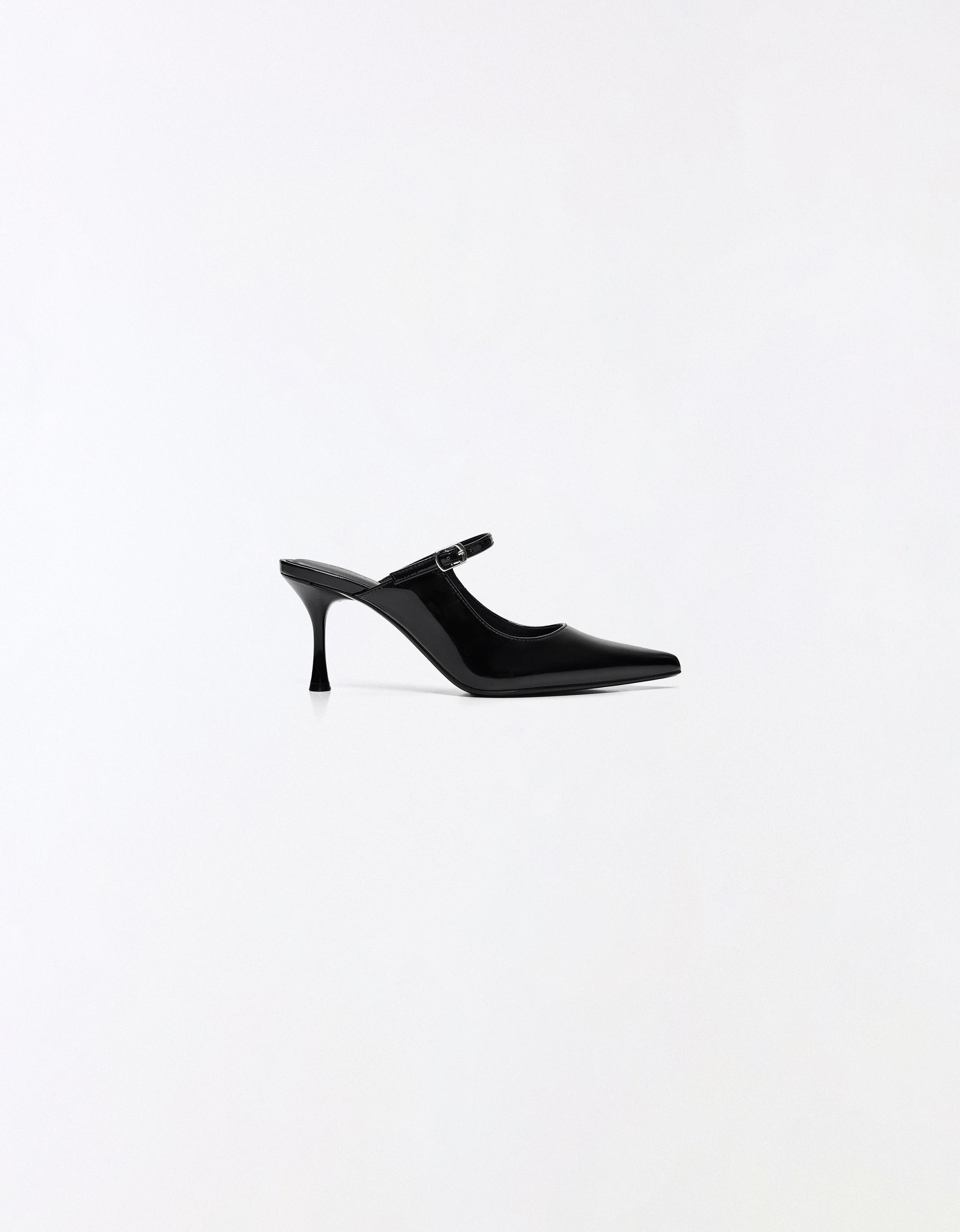 Buckled heeled mule shoes — BLACK