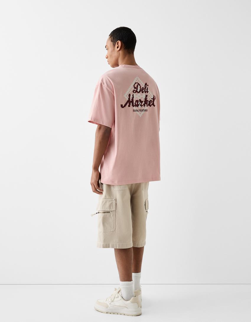 T-shirt manches courtes boxy fit imprimé-Violet-1