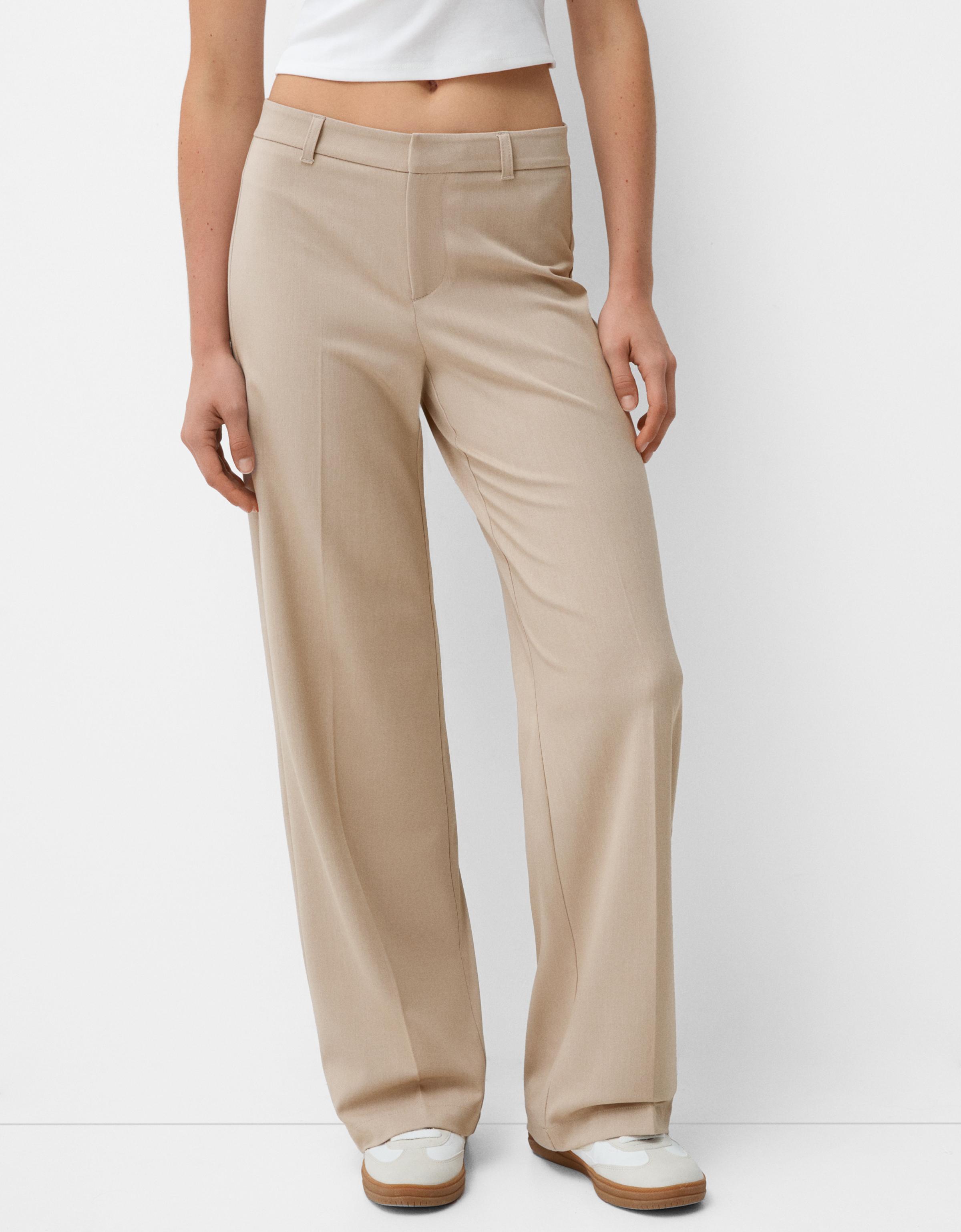 Bershka Wide Leg Tailoring-Hose Damen 44 Beige