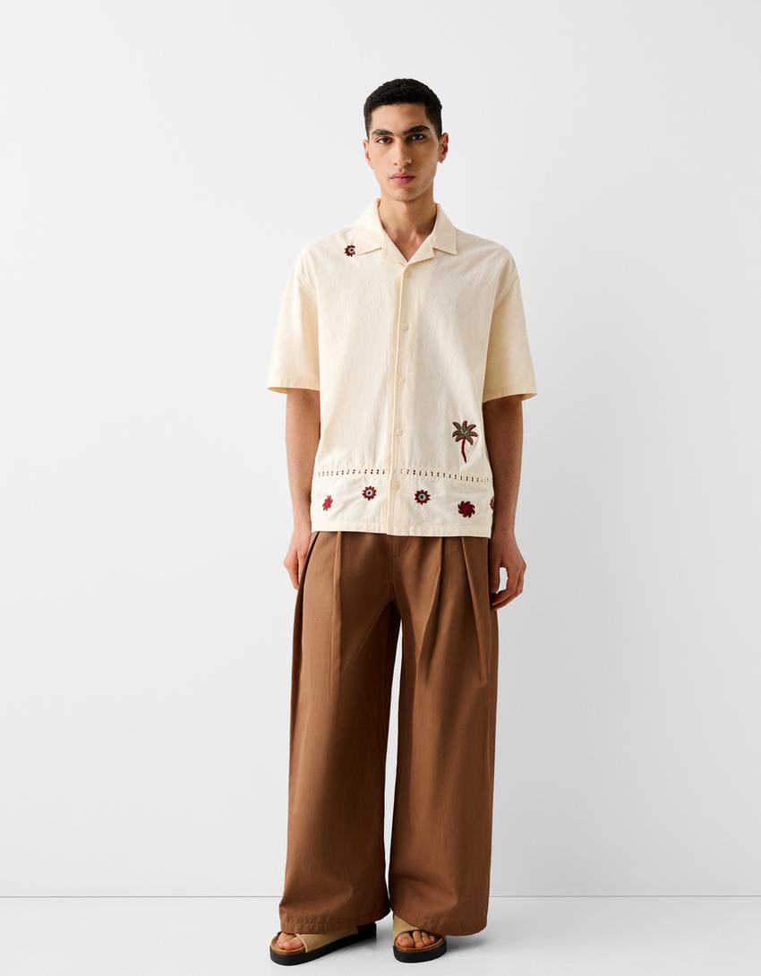 Chemise à manches courtes broderies-Sable-3