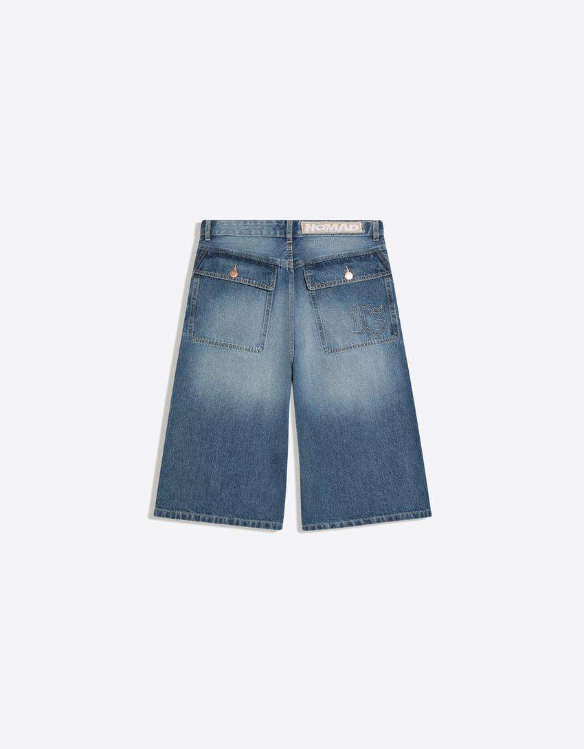 Bermuda en denim super baggy fit-Bleu lavé