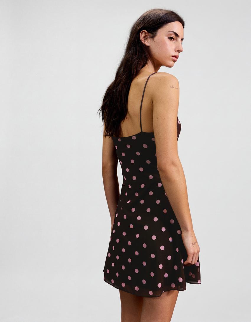 Robe mini bretelles tulle-Marron