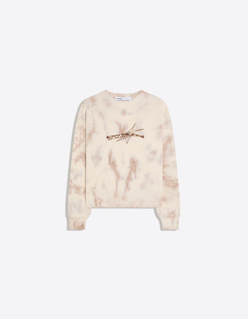 Round neck print jumper-Beige
