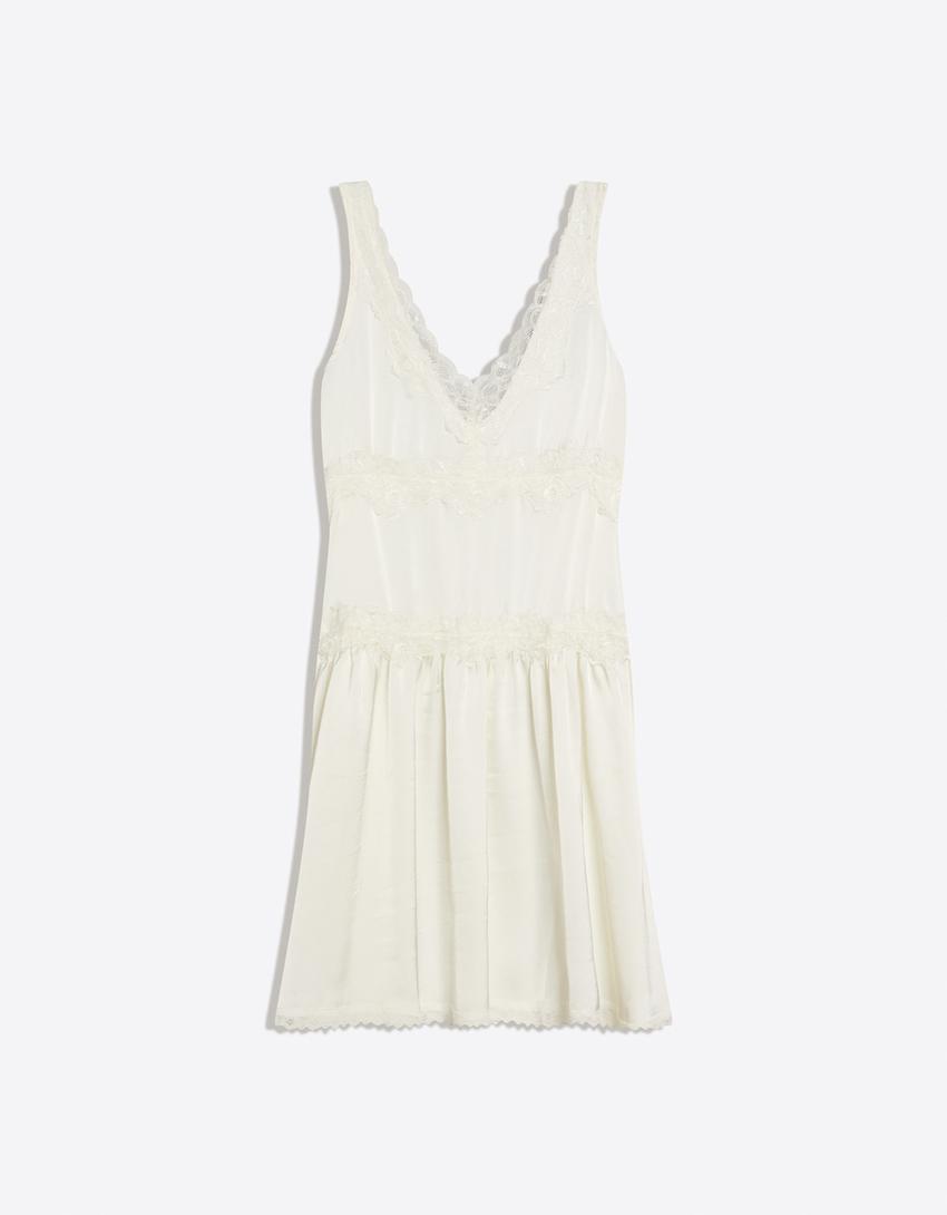 Mini-robe en satin-Écru