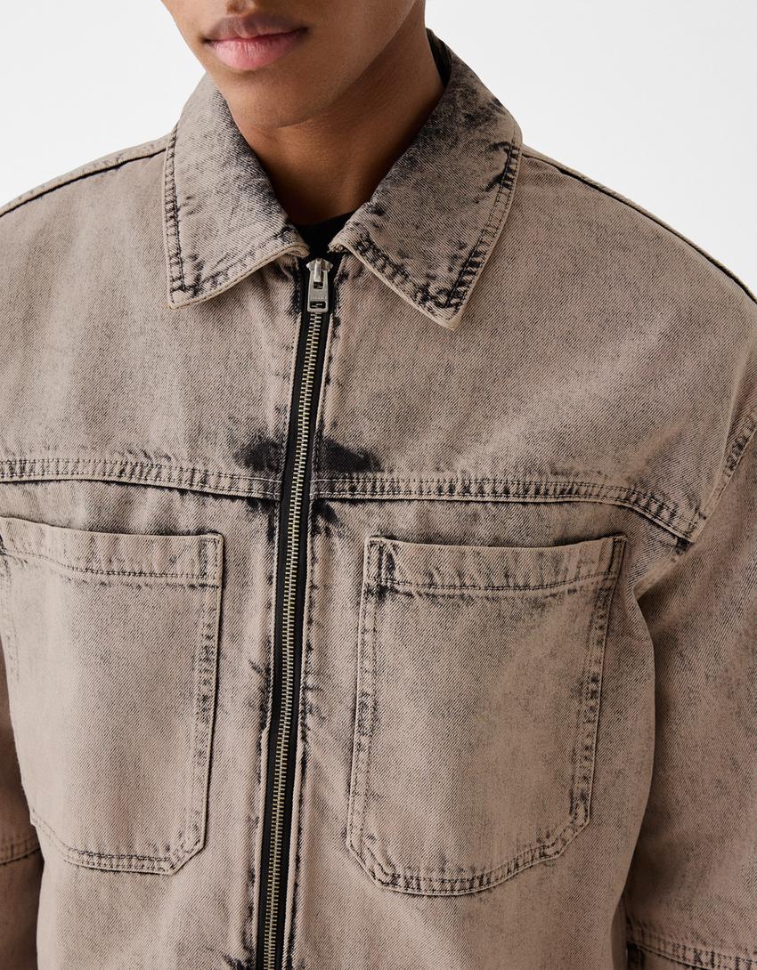 Яке с ефект на избеляване и големи джобове-Цвят камел-5