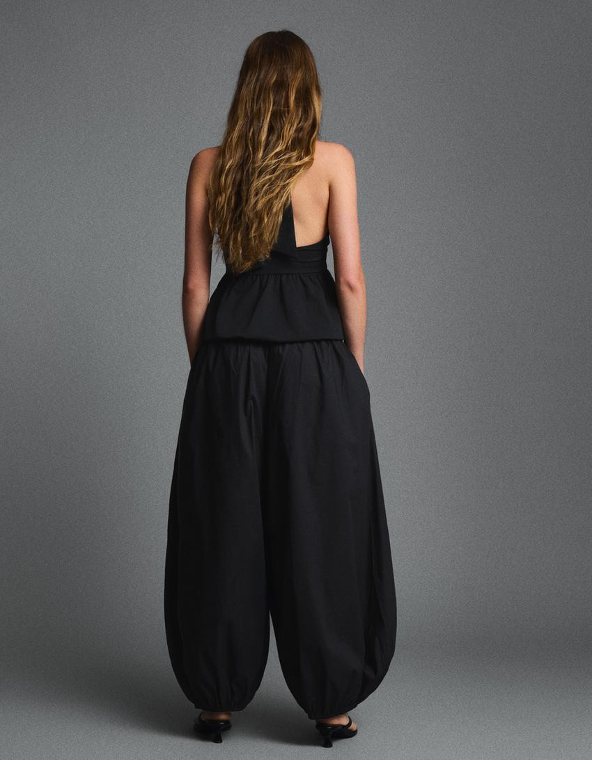 Pantalon bloomer en popeline-Noir