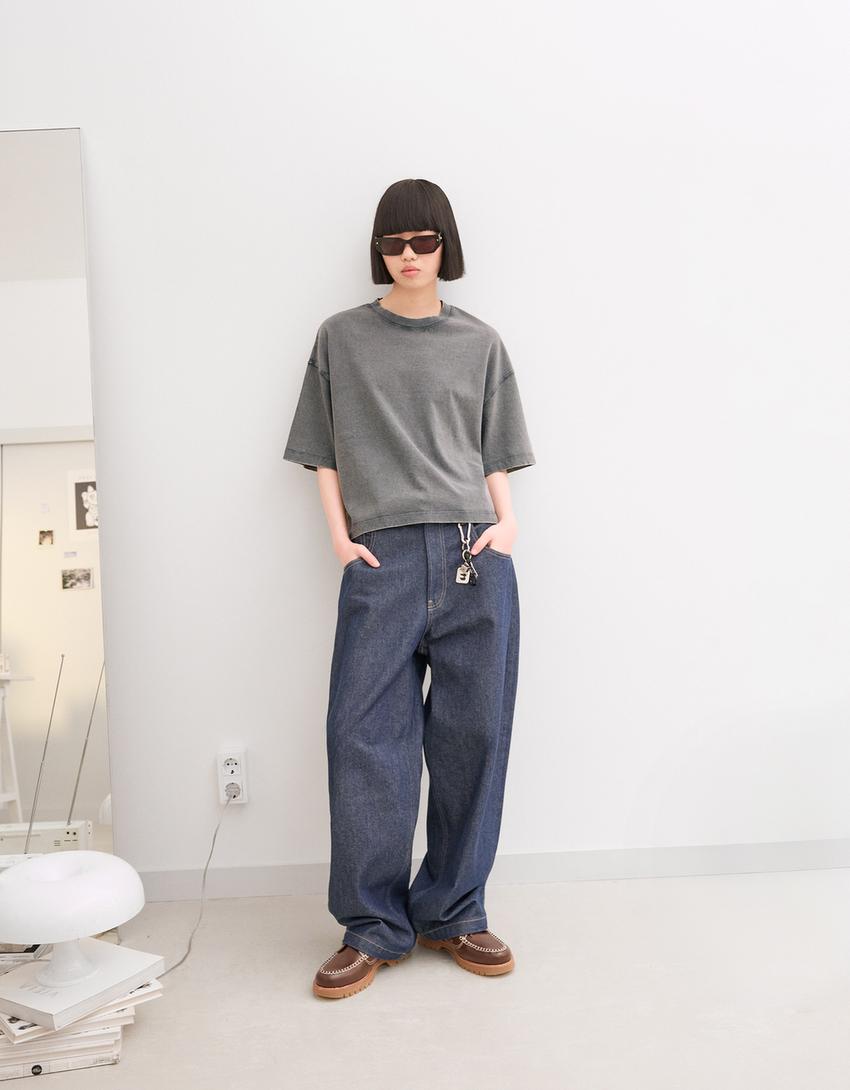 T-shirt manches courtes boxy heavy cotton-Gris-2