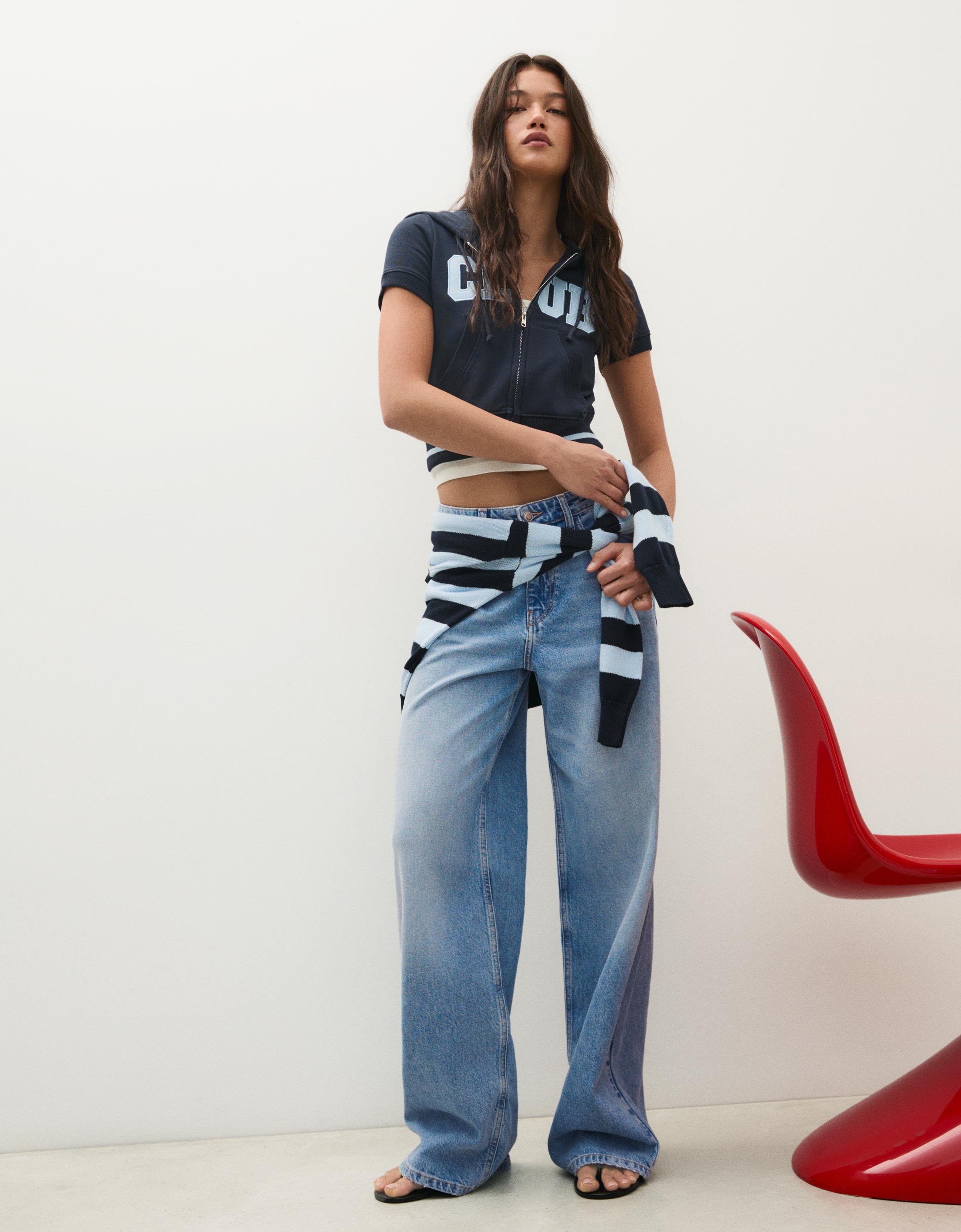Vintage wash wide-leg high-waist jeans — Light blue