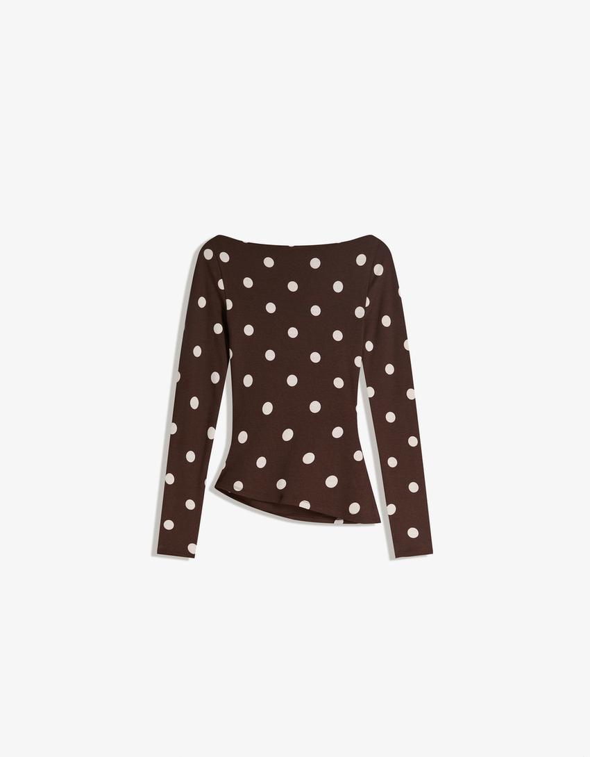 Asymmetrisk t-shirt med lång ärm-Brun