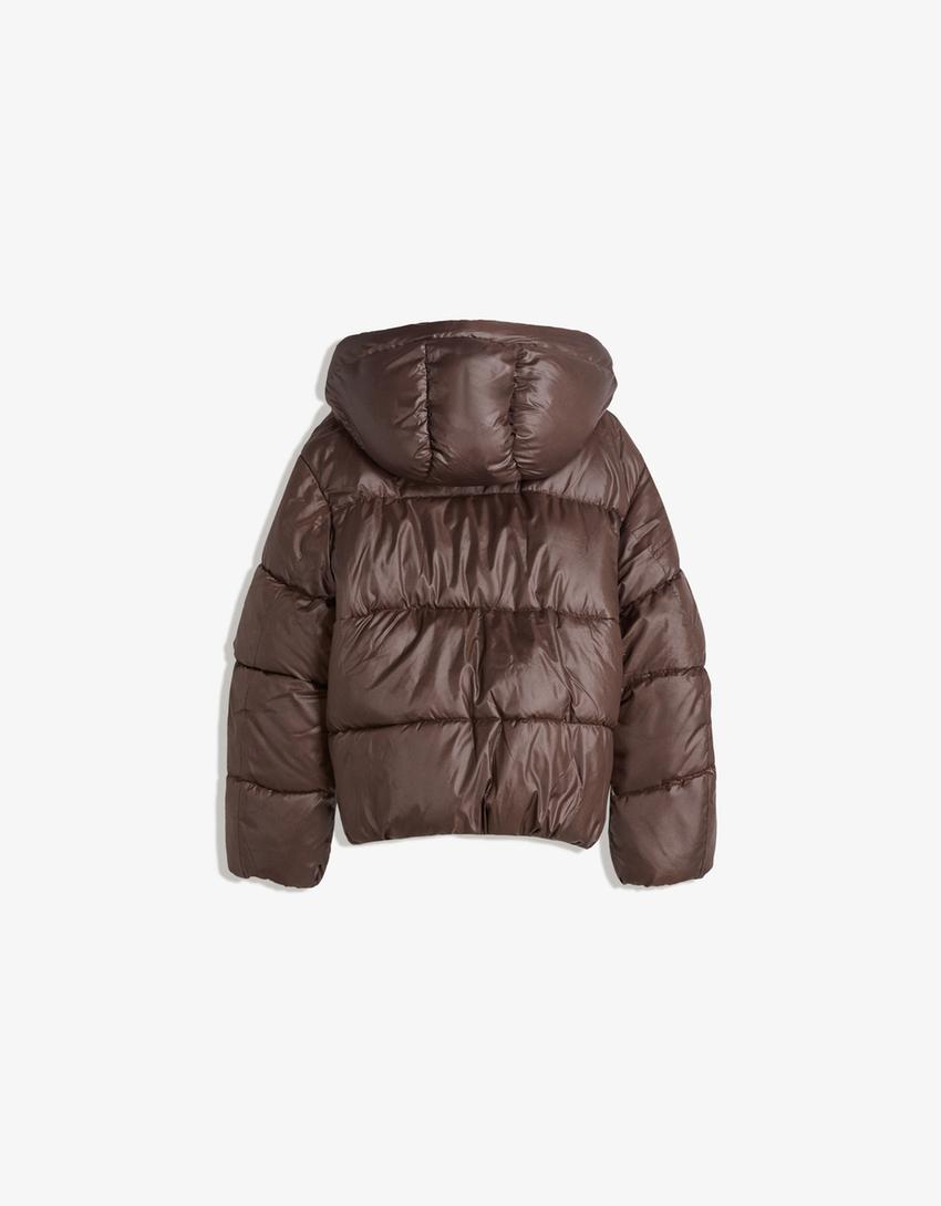 Puffer jacket with hood-Brown-4