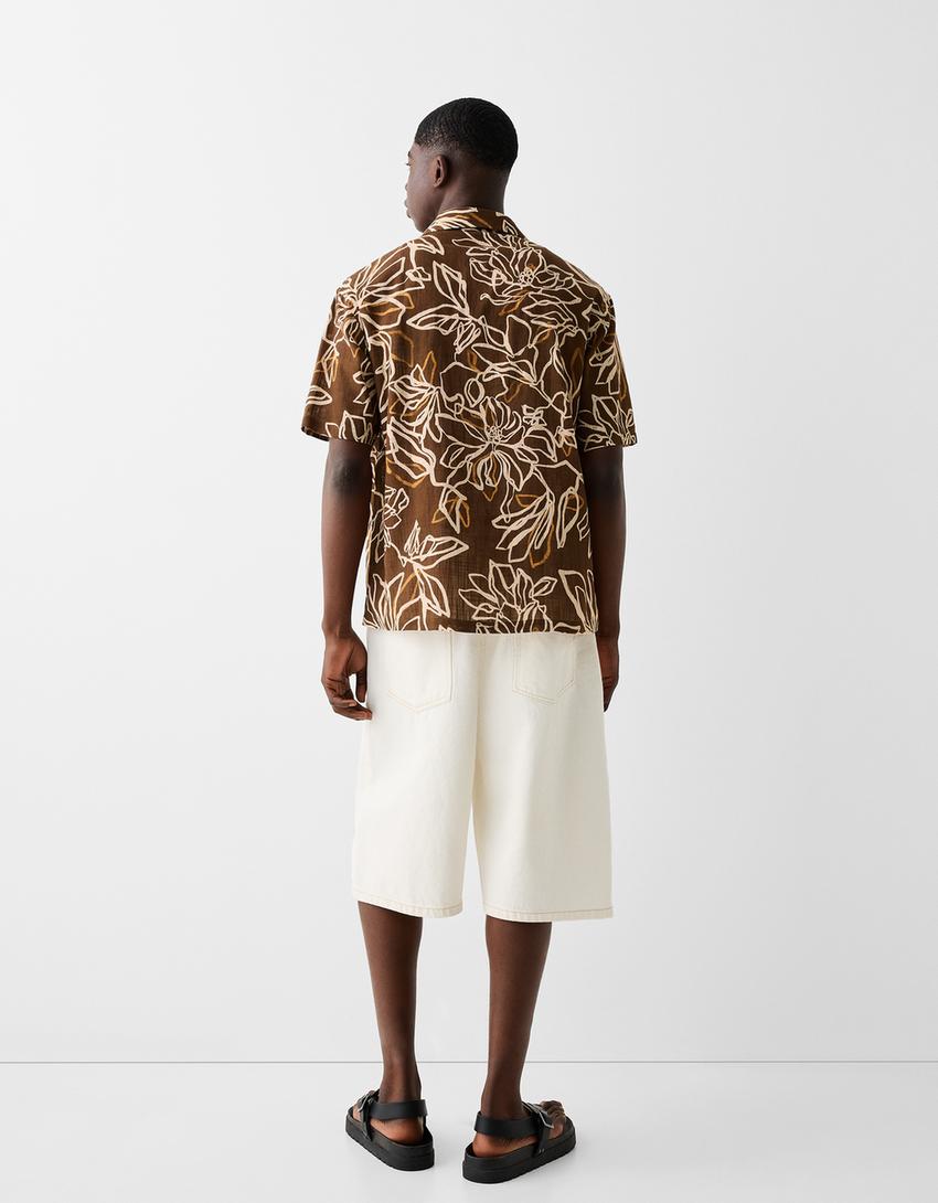 Chemise manches courtes loose fit imprimée-Marron-1
