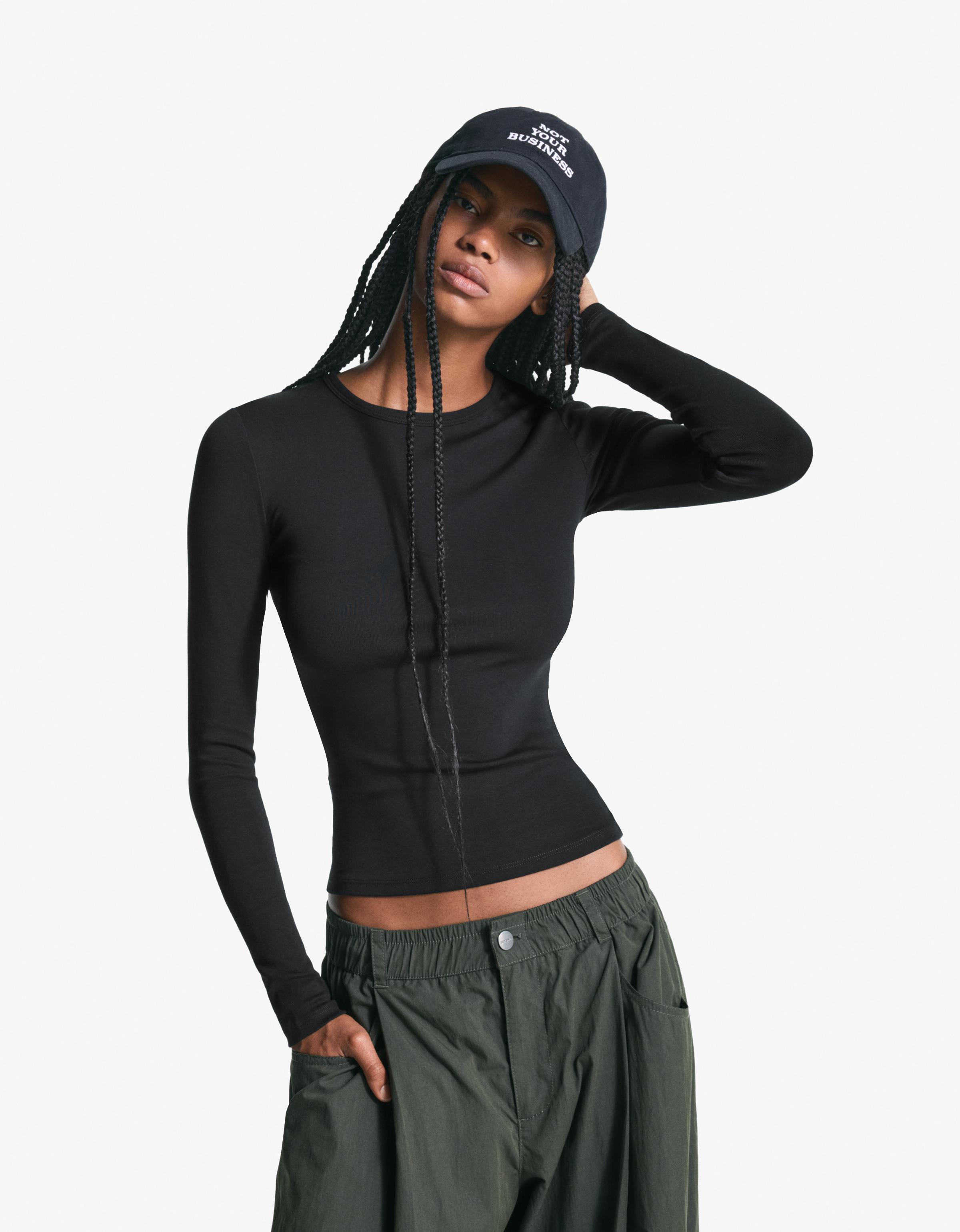 Bershka Langarmshirt Damen S Schwarz