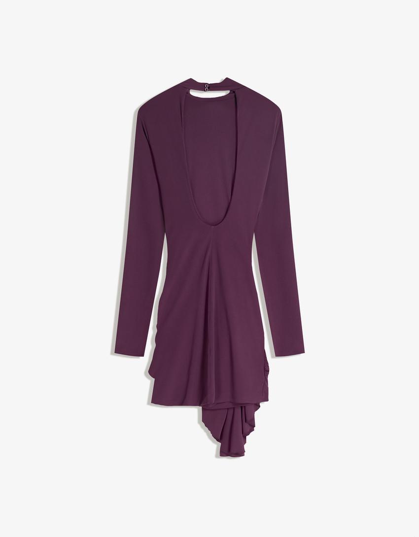 Vestido mini faixa franzido flor-Roxo