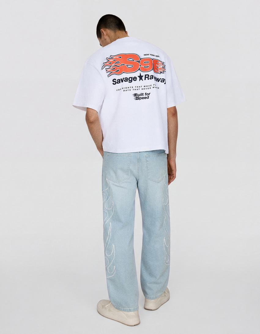 Baggy patch jeans-Light blue