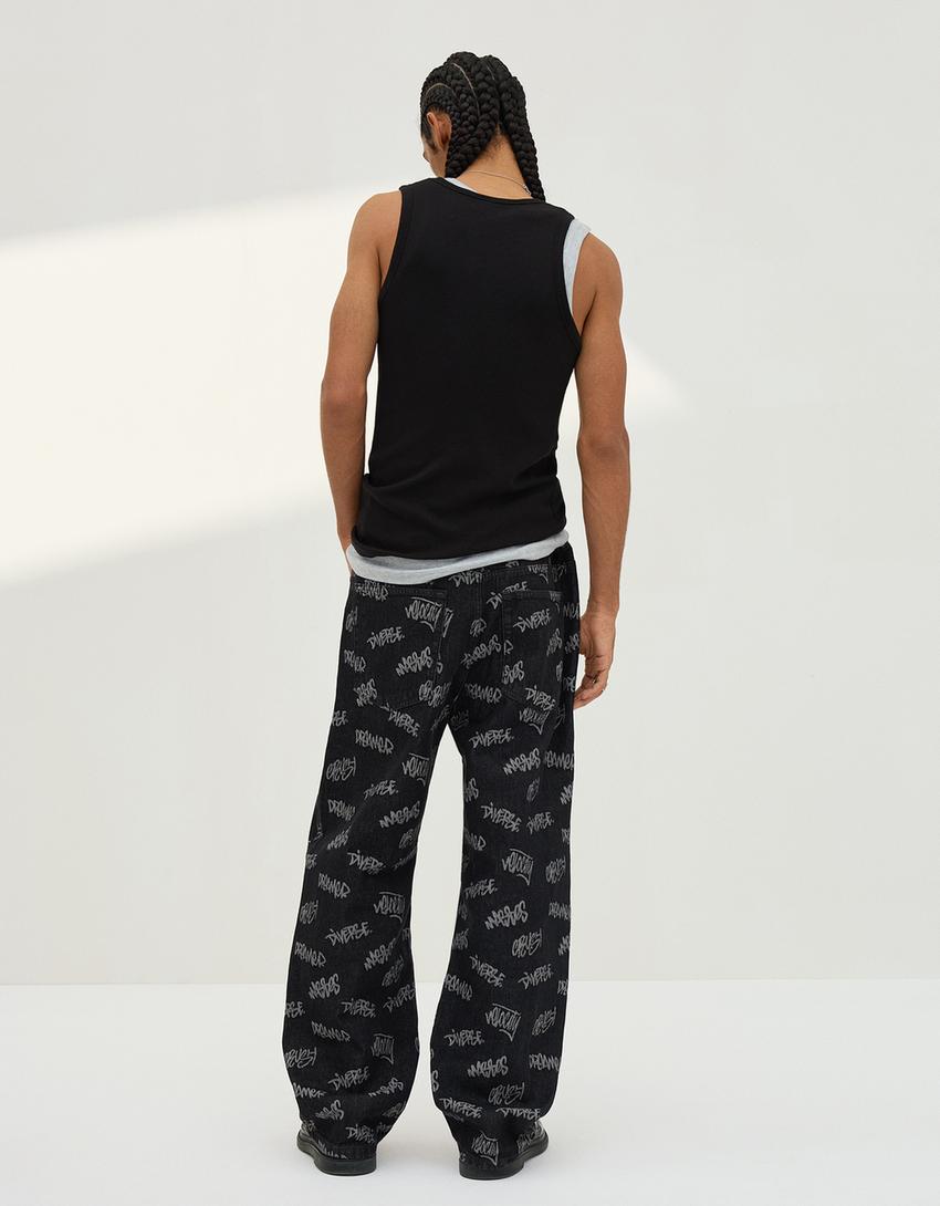 Jeans baggy jacquard-Negro