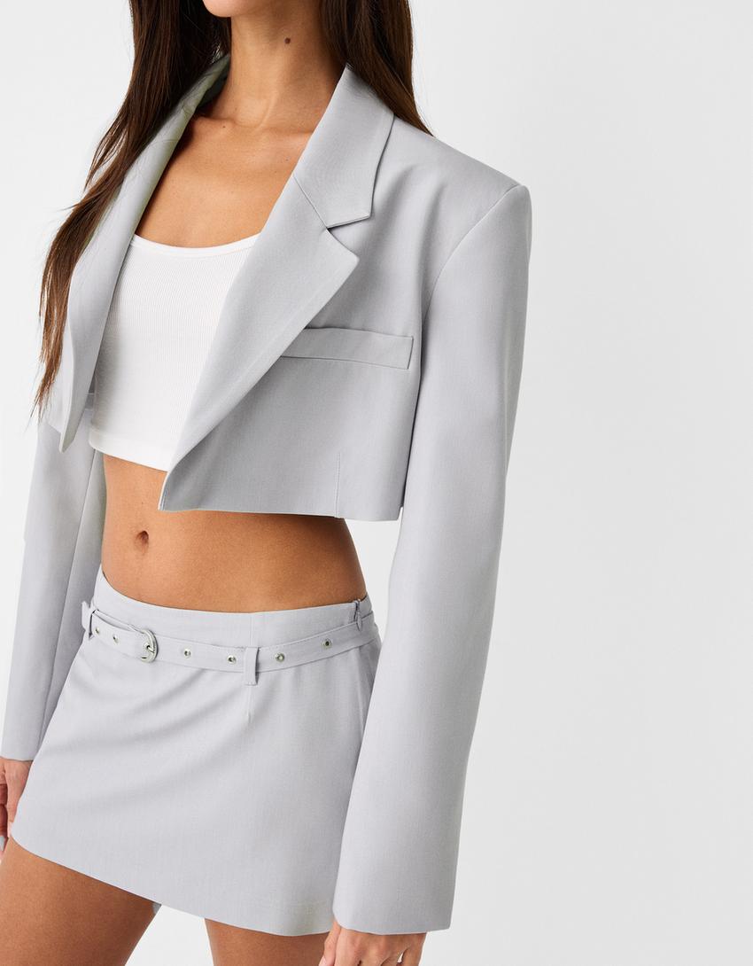 Mini skirt with buckled belt-Grey