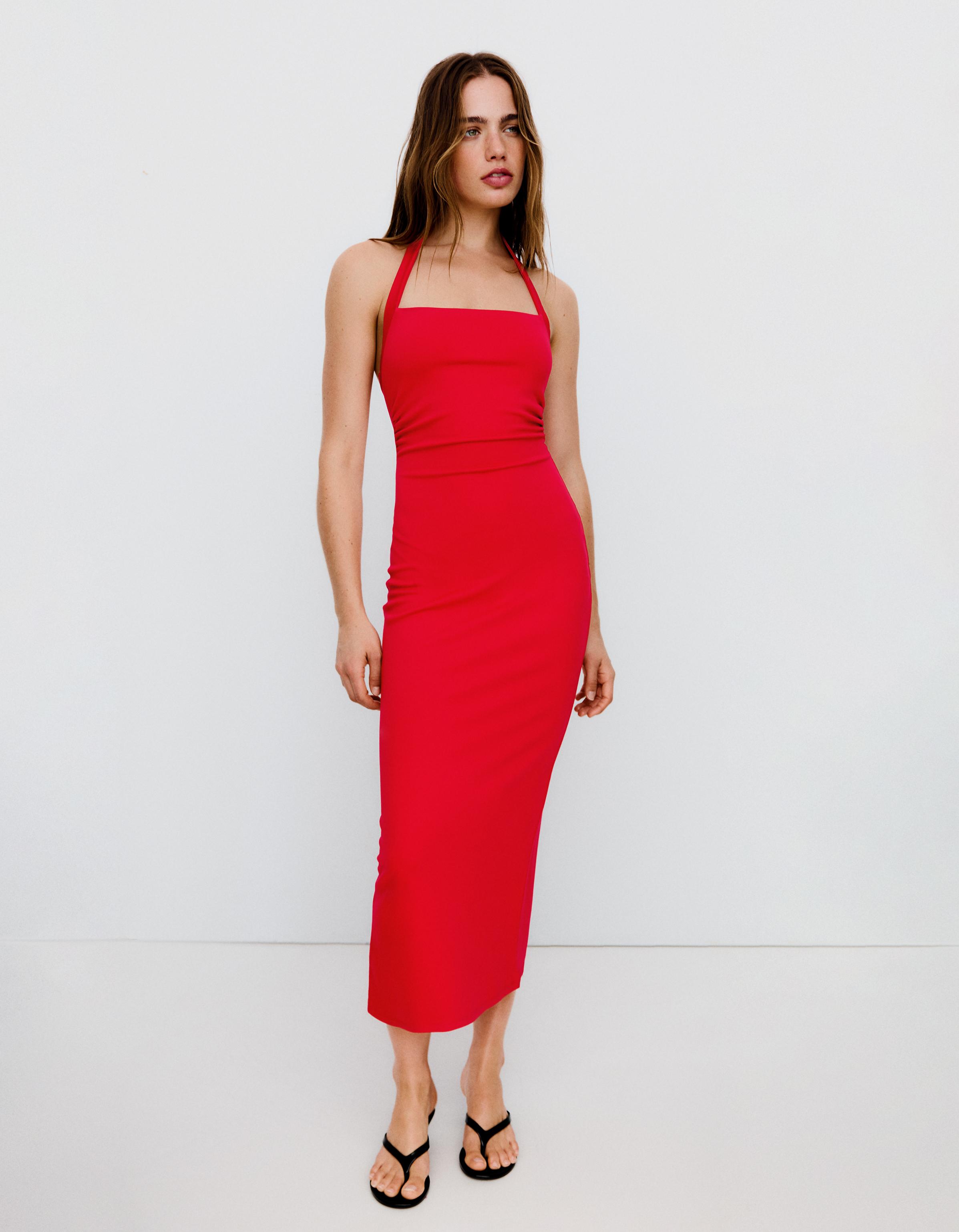 Halterneck midi dress — Red