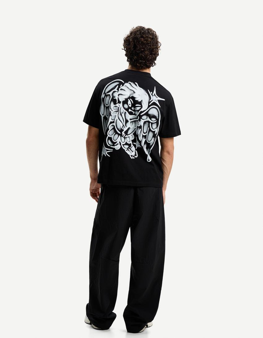 Short sleeve T-shirt with print-Black