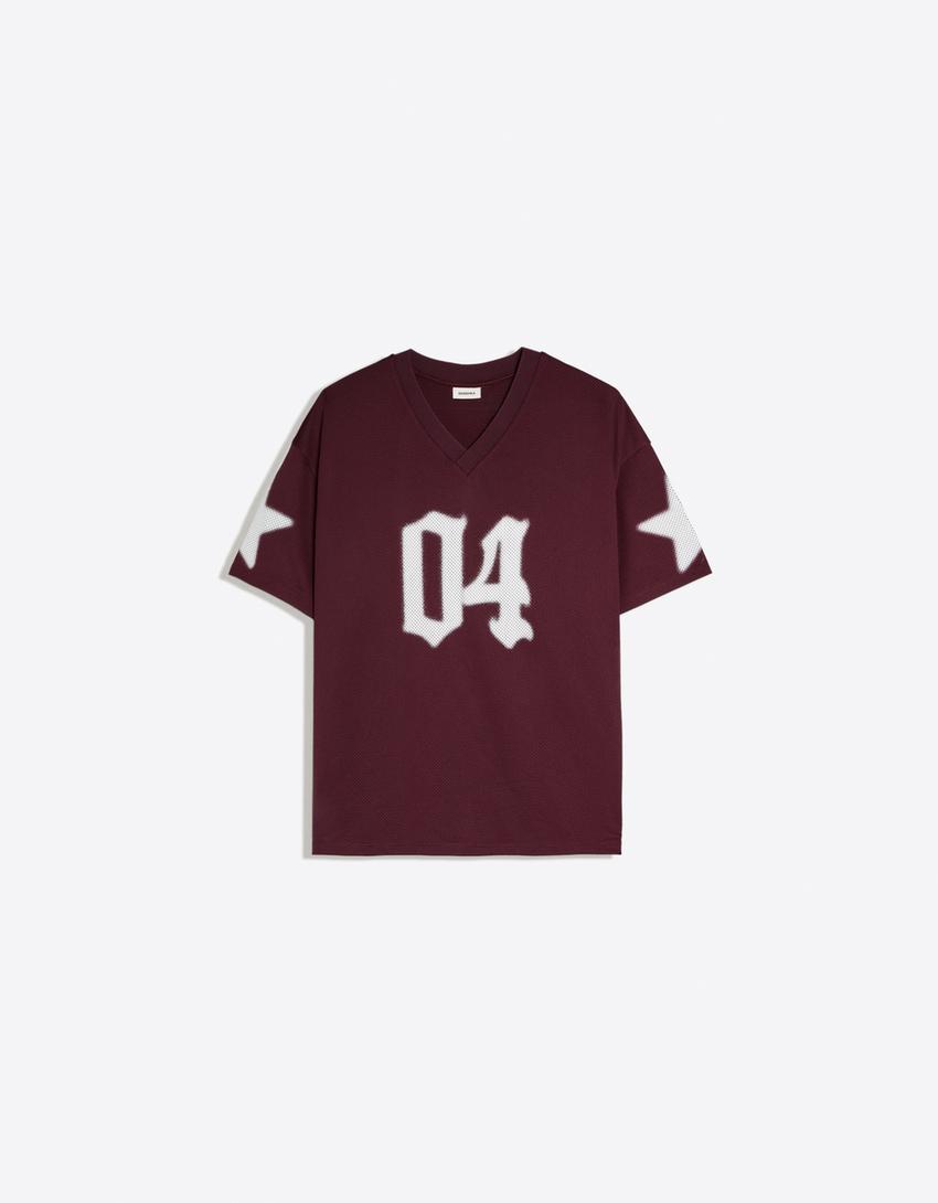 Oversize T-shirt with print-Burgundy