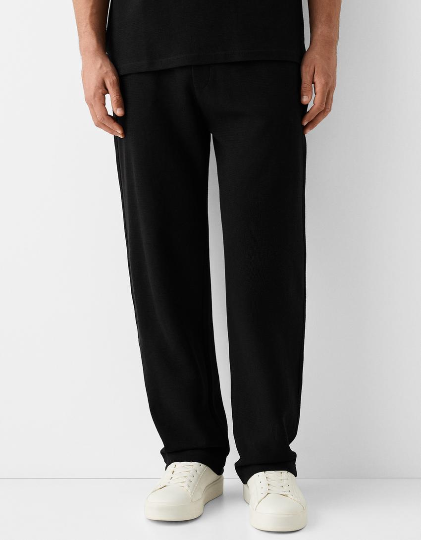 Textured wide-leg trousers-Black-1
