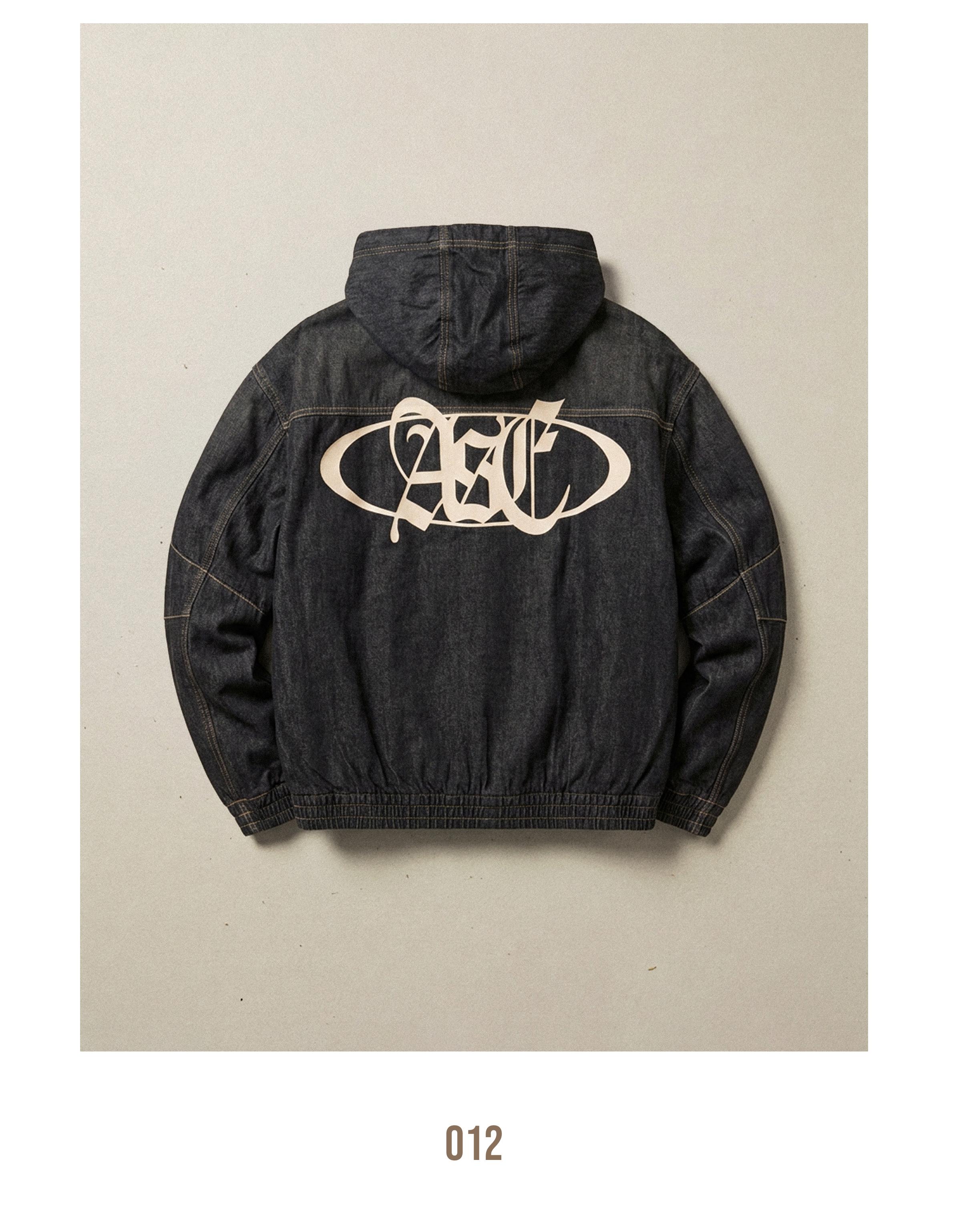 Denim jacket with hood and back embroidery — Black