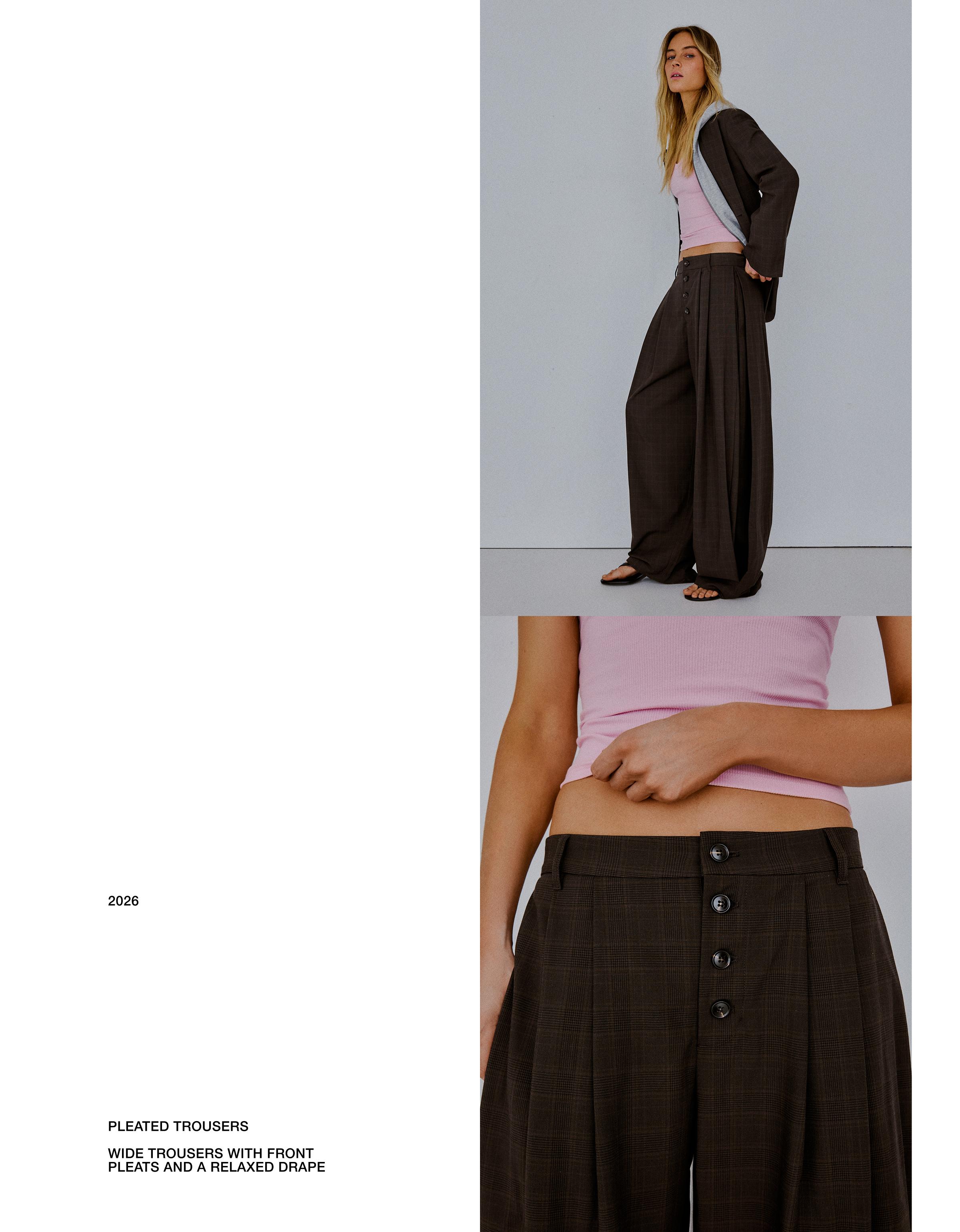 Side-pleat trousers — Brown