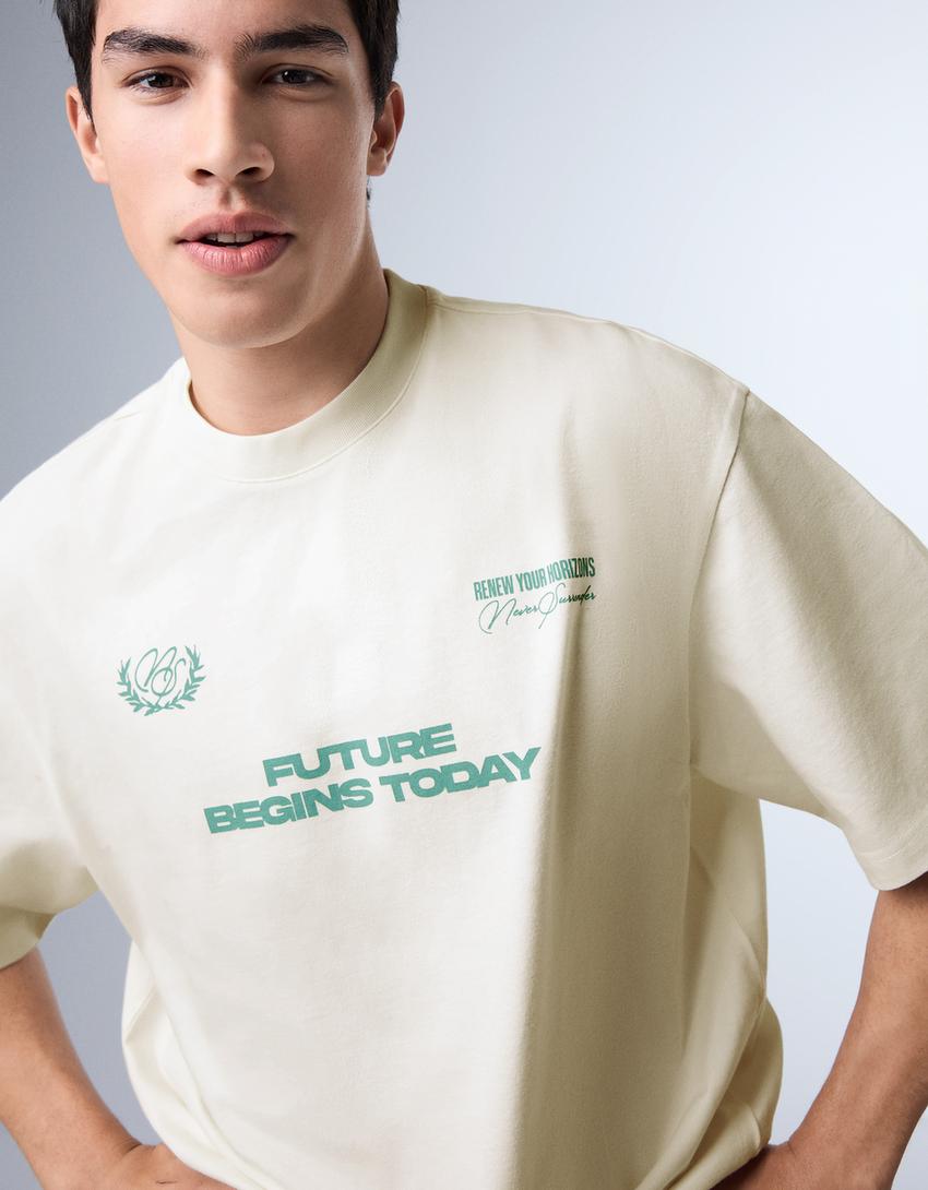 Relaxed fit baskılı tişört-Beyaz