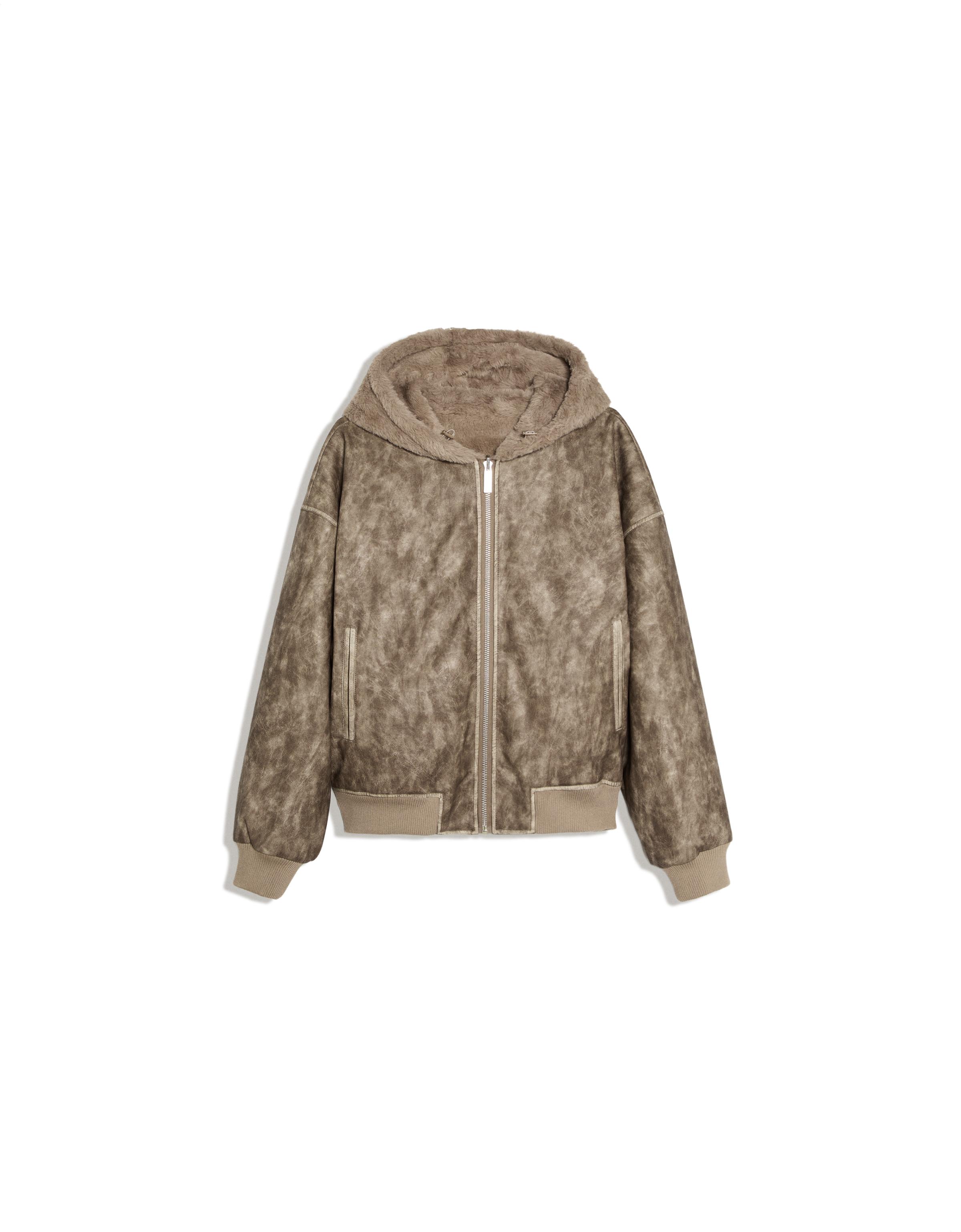 Reversible faux fur hooded jacket — Brown