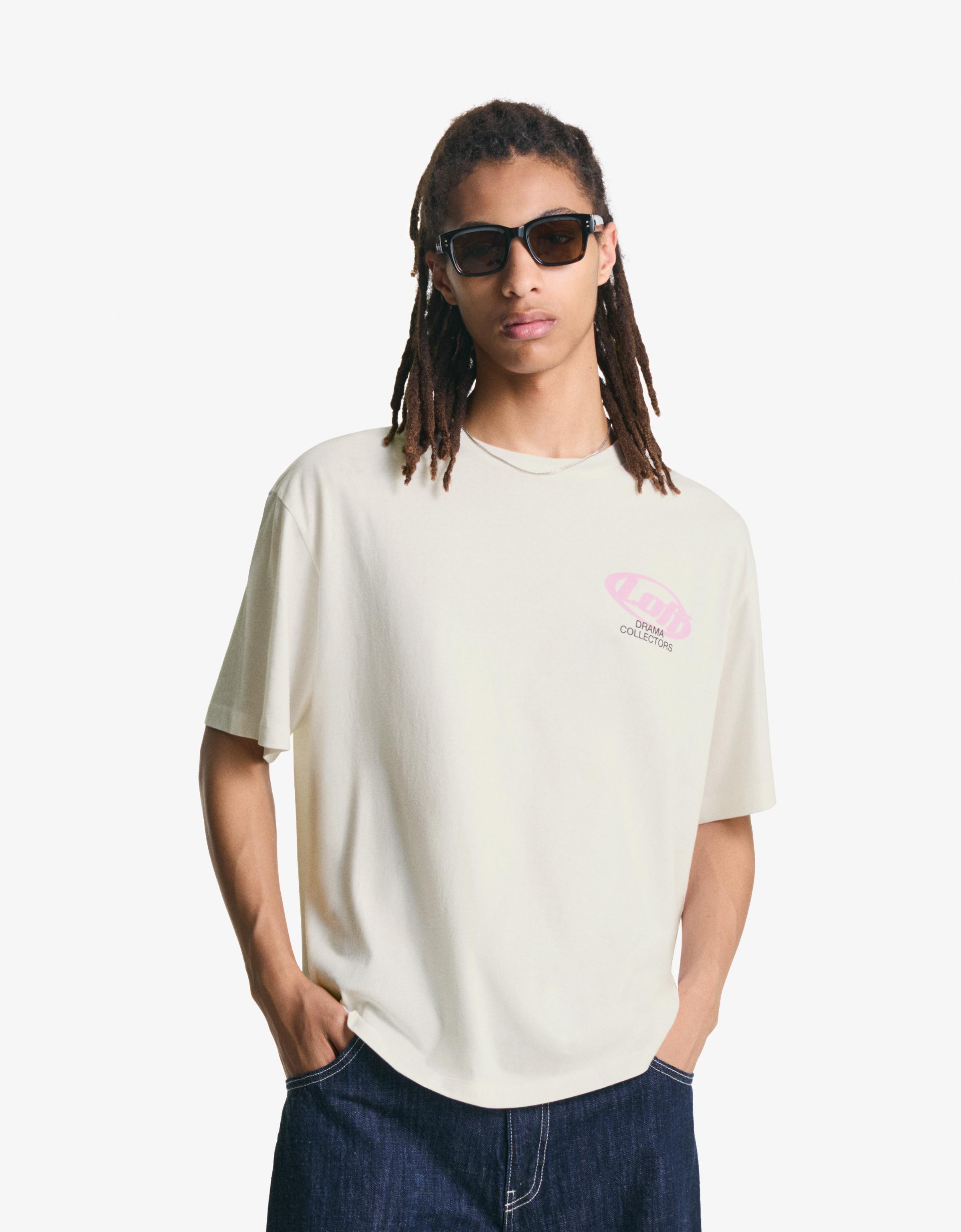 Thumbnail - Bershka T-Shirt Mit Print Und Kurzen Ärmeln Herren L Weiss