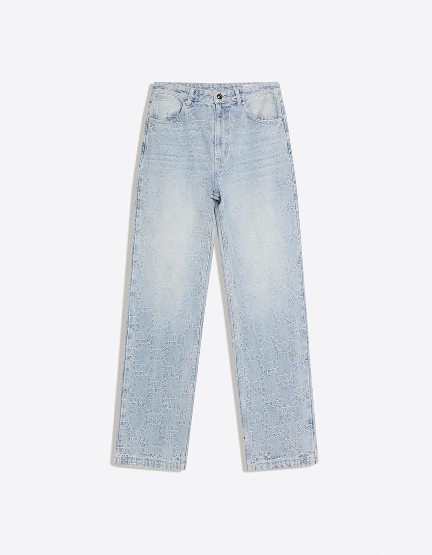 Jeans baggy fit jacquard-Azzurro Lavato