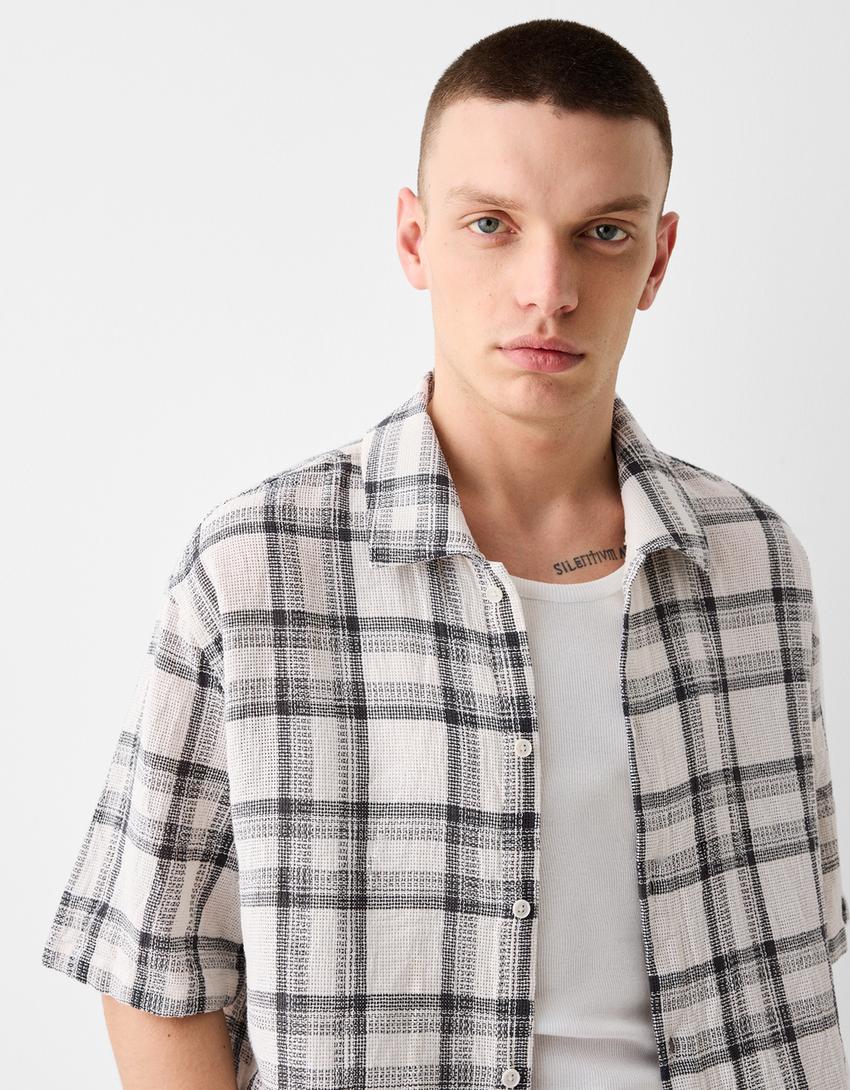 Chemise manches courtes rustique carreaux-Gris-2