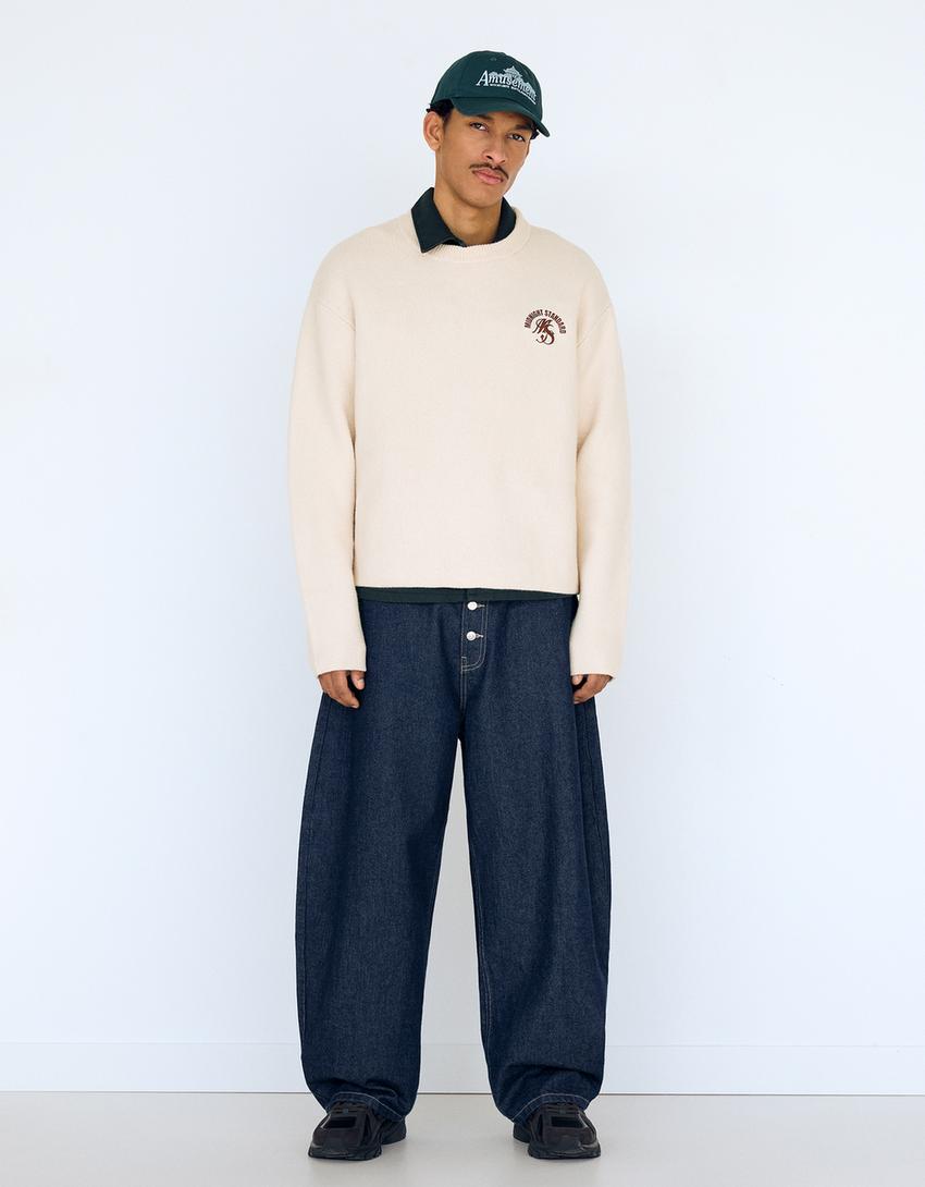 Pull imprimé jacquard-Beige