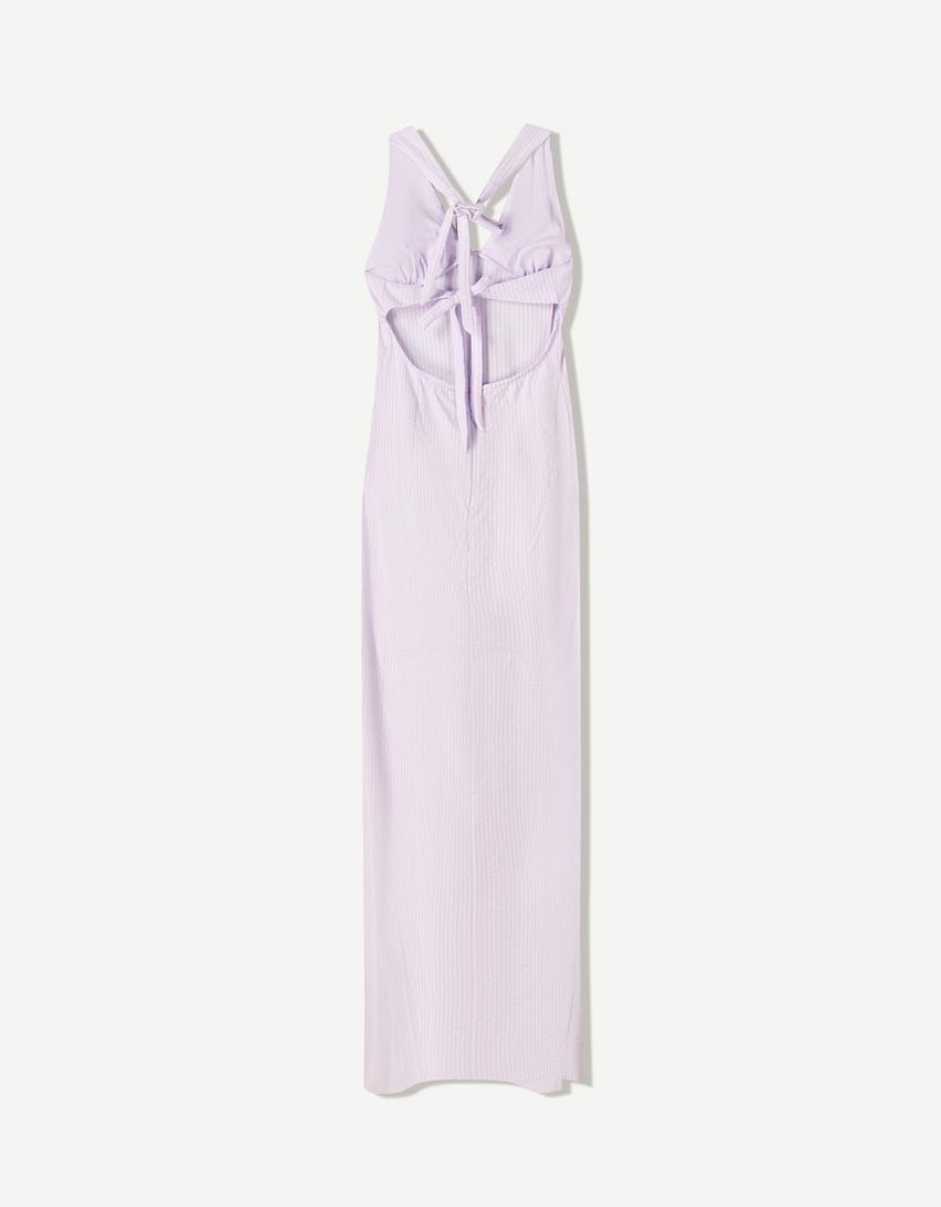 Robe midi encolure américaine-Violet-4
