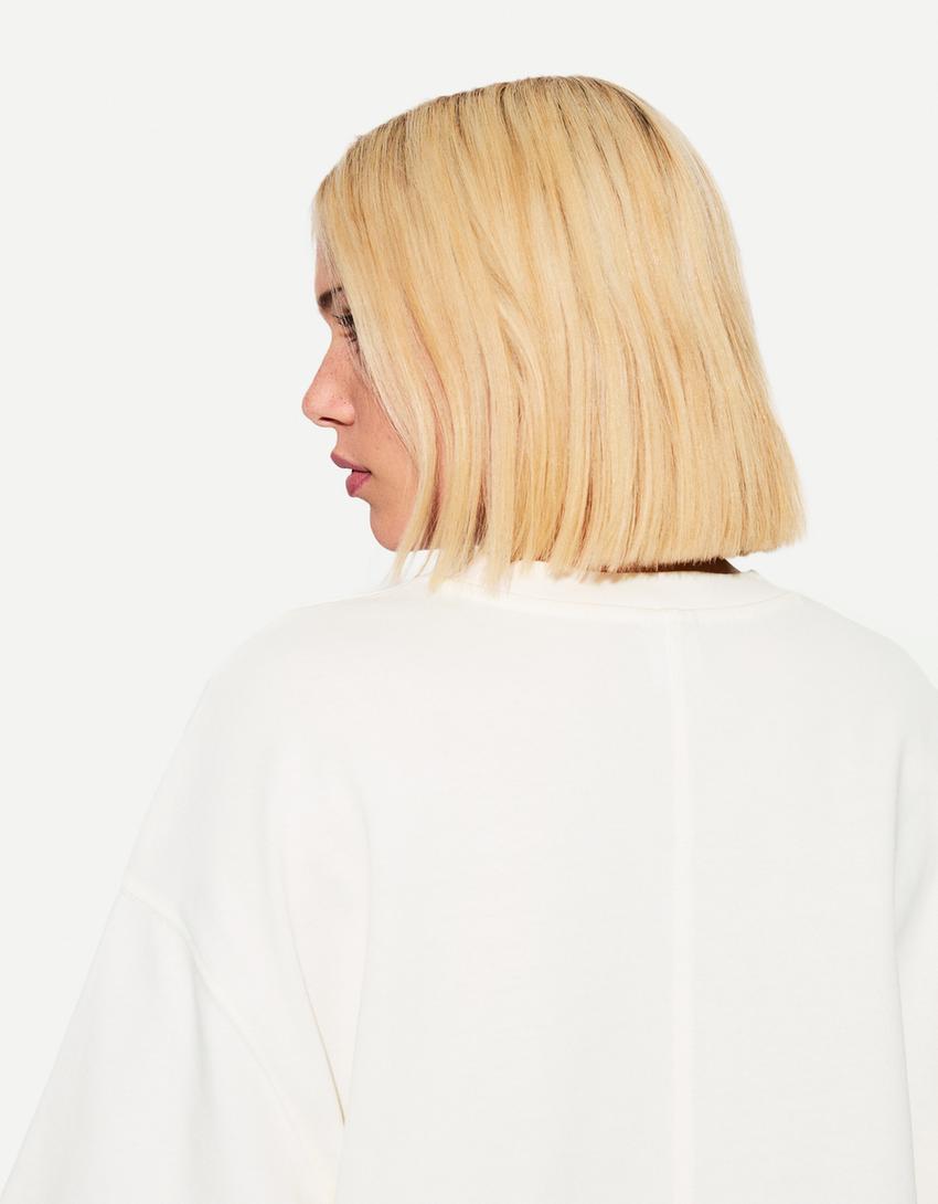 T-shirt manches courtes boxy heavy cotton-Blanc cassé-1