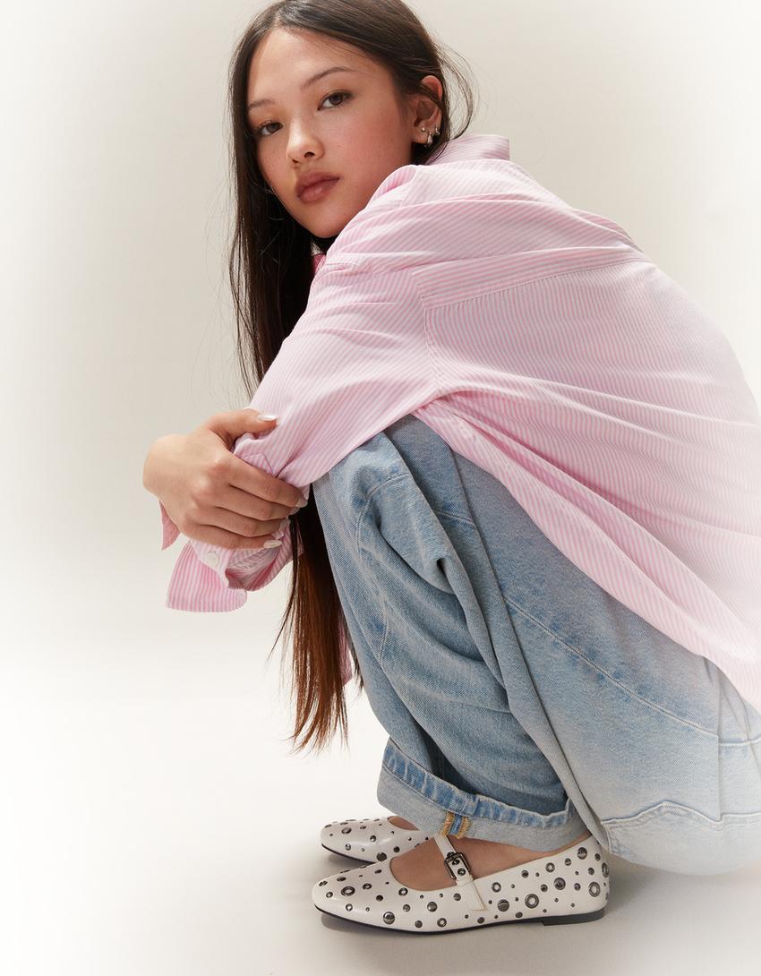 باليرينا بدبابيس معدنية وإبزيم-أبيض-2