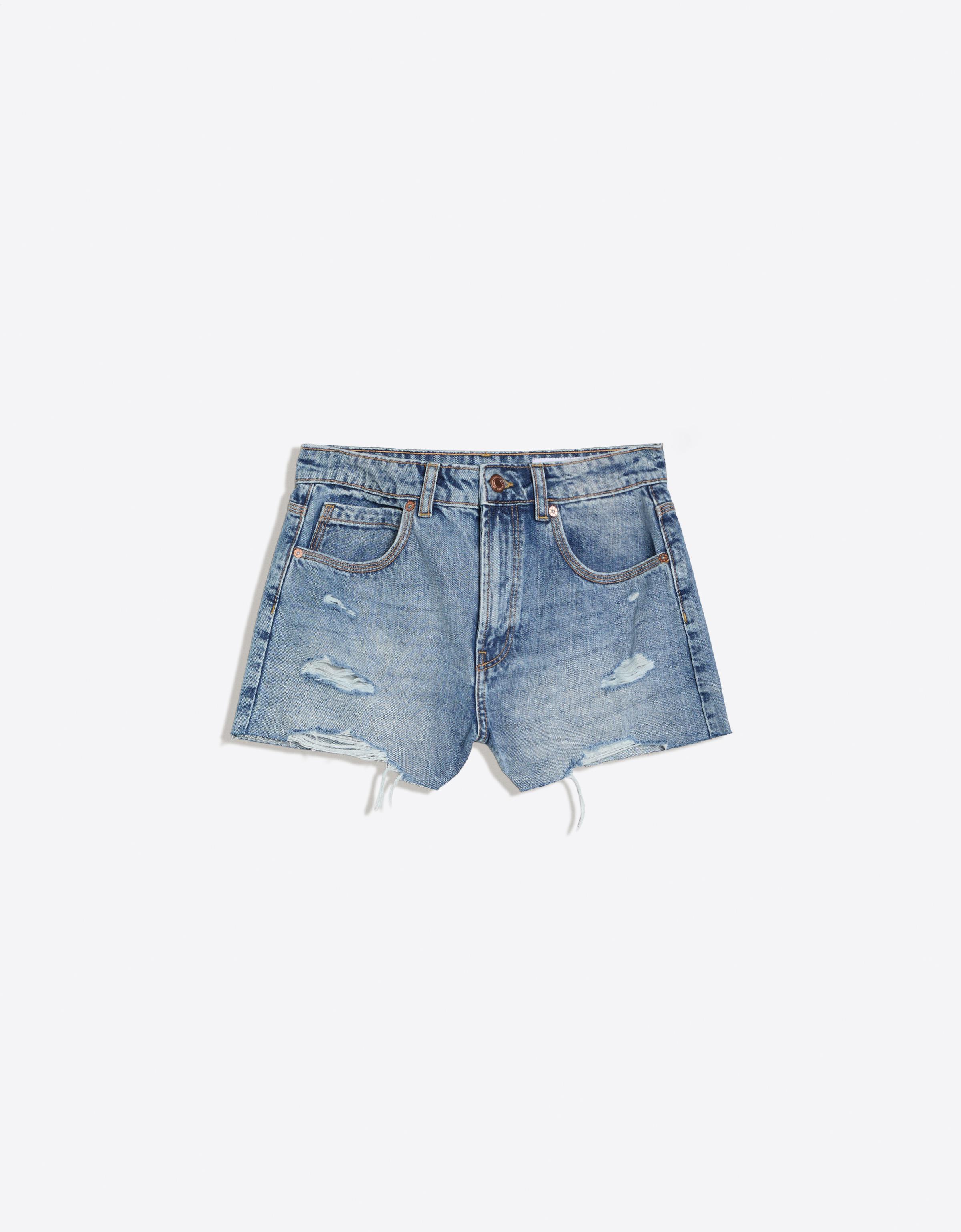 Ripped denim shorts - Women | Bershka