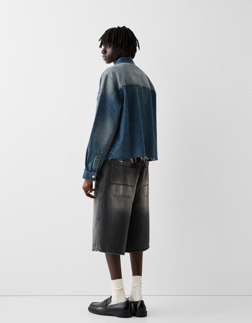 Cropped denim shirt-Washed out blue-1