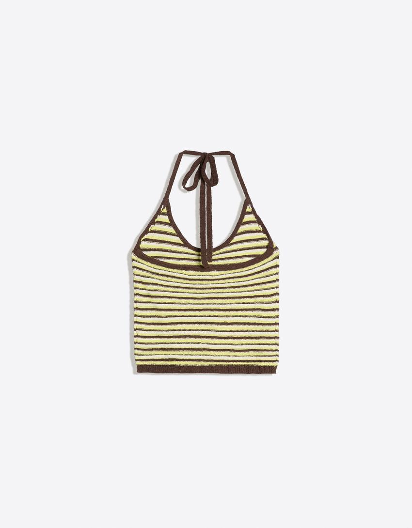 Halter neck knit top-Brown