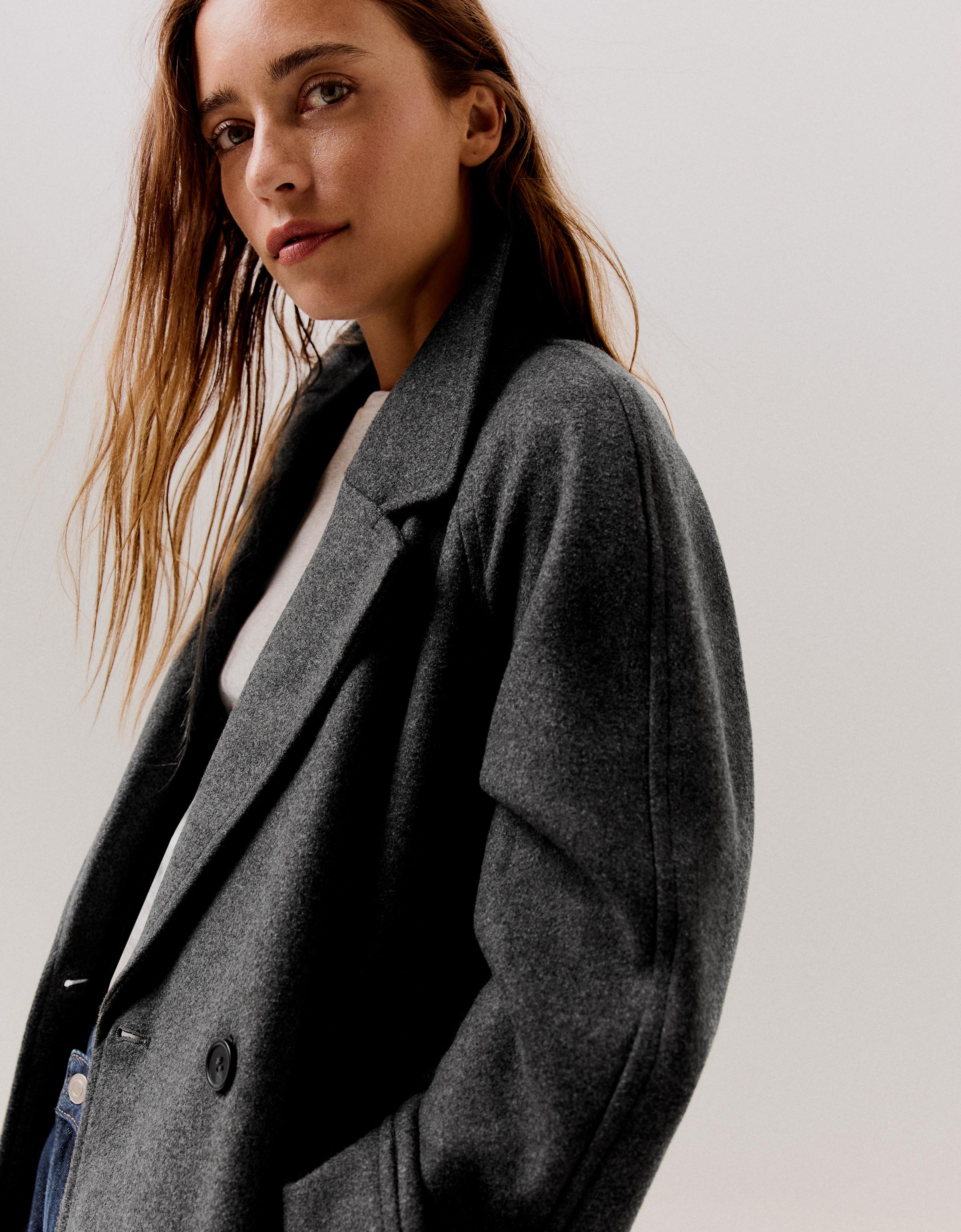 Long soft belted coat — Dark grey